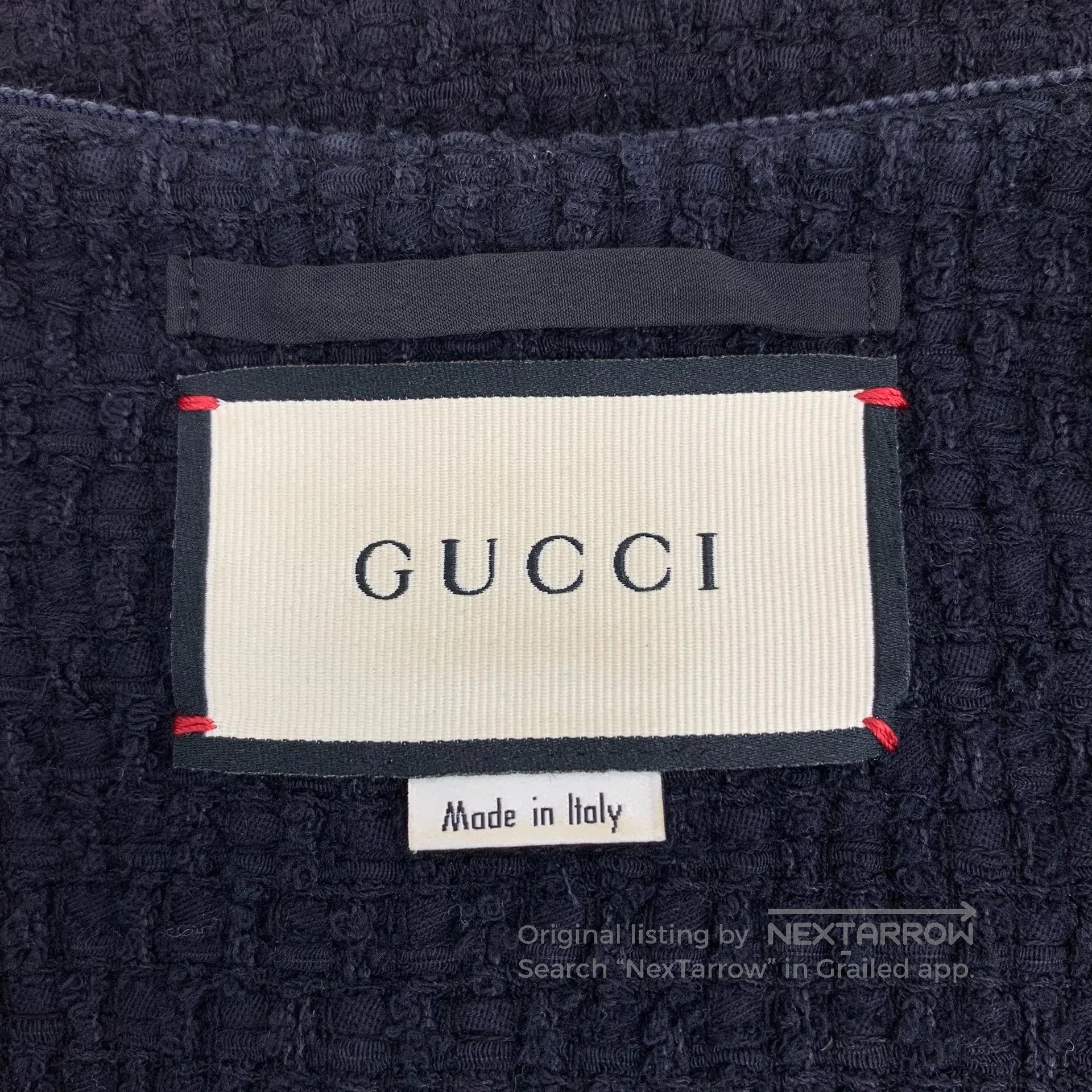 Gucci Guicci Black Striped Trim Cotton V-neck Single-breasted Lo Size US M / EU 48-50 / 2 - 5 Thumbnail