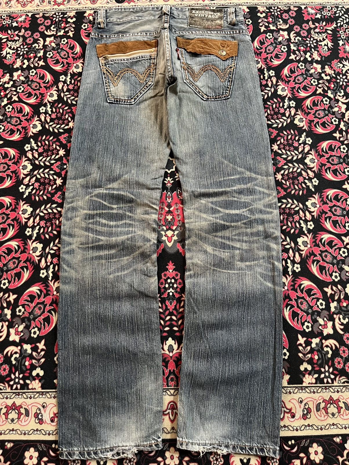 Edwin Vintage Edwin XVS Blue Faded Washed Whisker Straight Jeans Size US 30 / EU 46 - 2 Thumbnail
