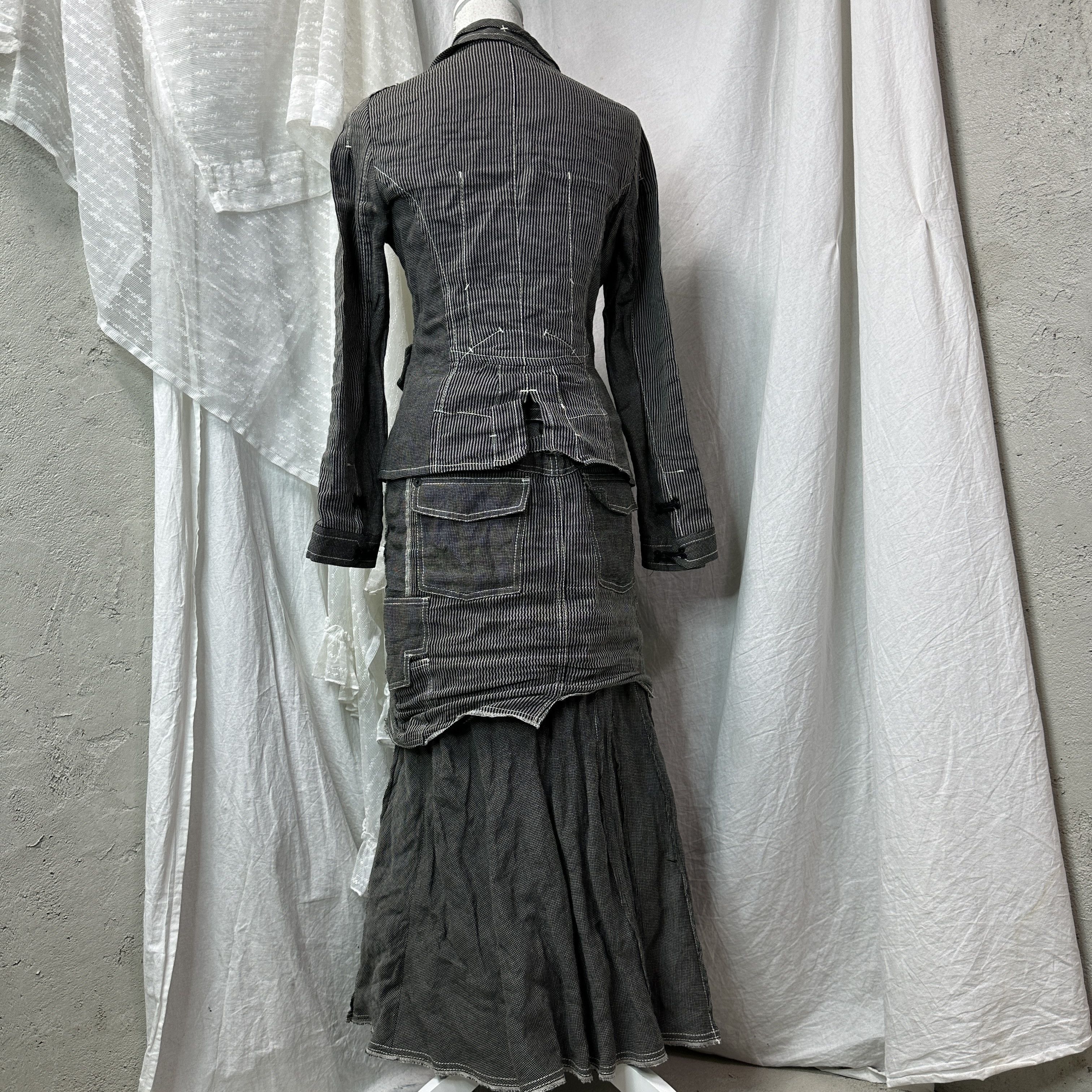 Vintage Vintage Old School Striped Blazer Asymmetrical Skirt Set 90s Size 25" / US 0 / IT 36 - 3 Thumbnail