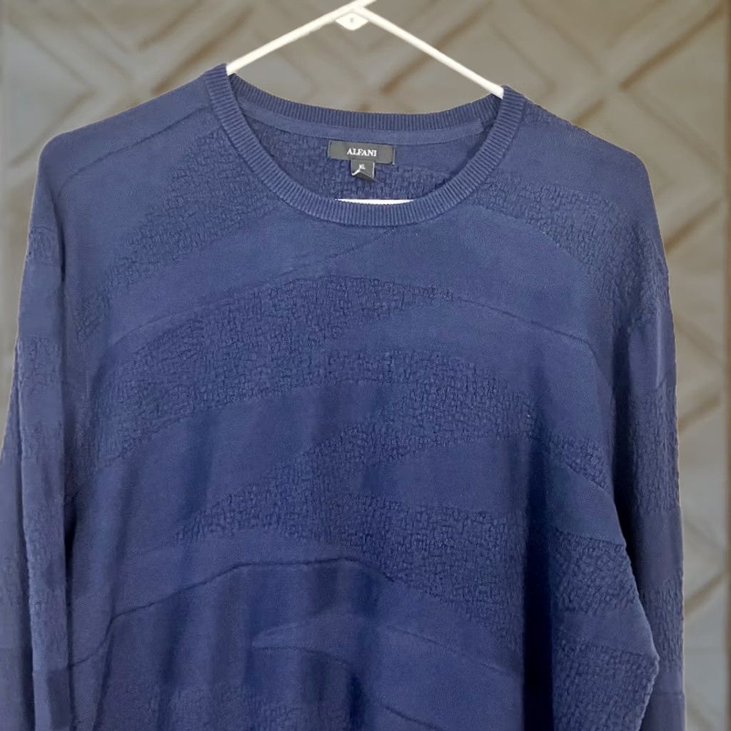 Alfani ALFANI Navy Blue Textured Crew Neck Long Sleeve Cotton Sweater Mens XL Pullover Knit Shirt Cardigan Style Regular Fit Women? Size US XL / EU 56 / 4 - 1 Thumbnail
