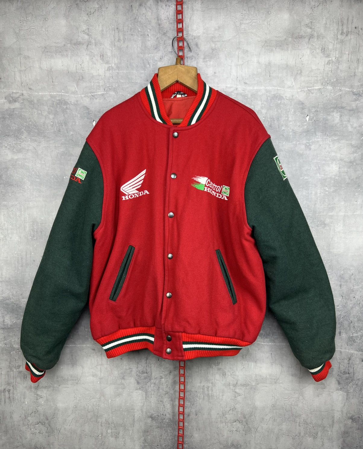 Honda Vintage Honda Castrol Racing Heavy Wool Bomber Jacket Xl Size US XL / EU 56 / 4 - 1 Thumbnail
