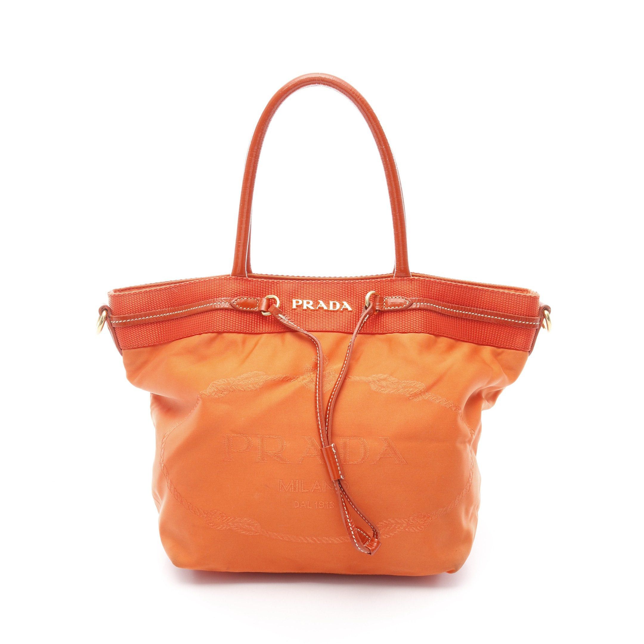 Prada Prada Nylon Jacquard Handbag Patent Leather Orange Size ONE SIZE - 1 Thumbnail