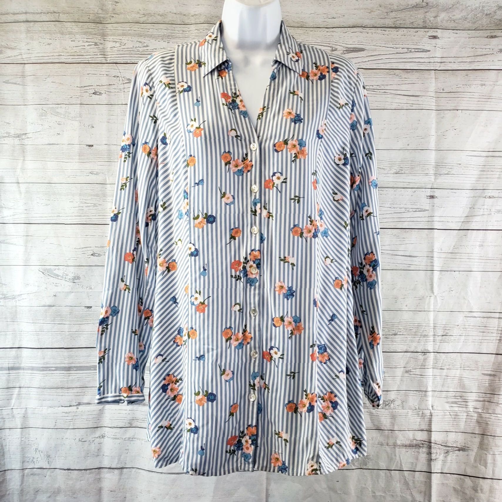 J. Jill J Jill Womens Button-Up Shirt Small Pink Floral Long Sleeve Rayon Vintage No Size S / US 4 / IT 40 - 2 Thumbnail