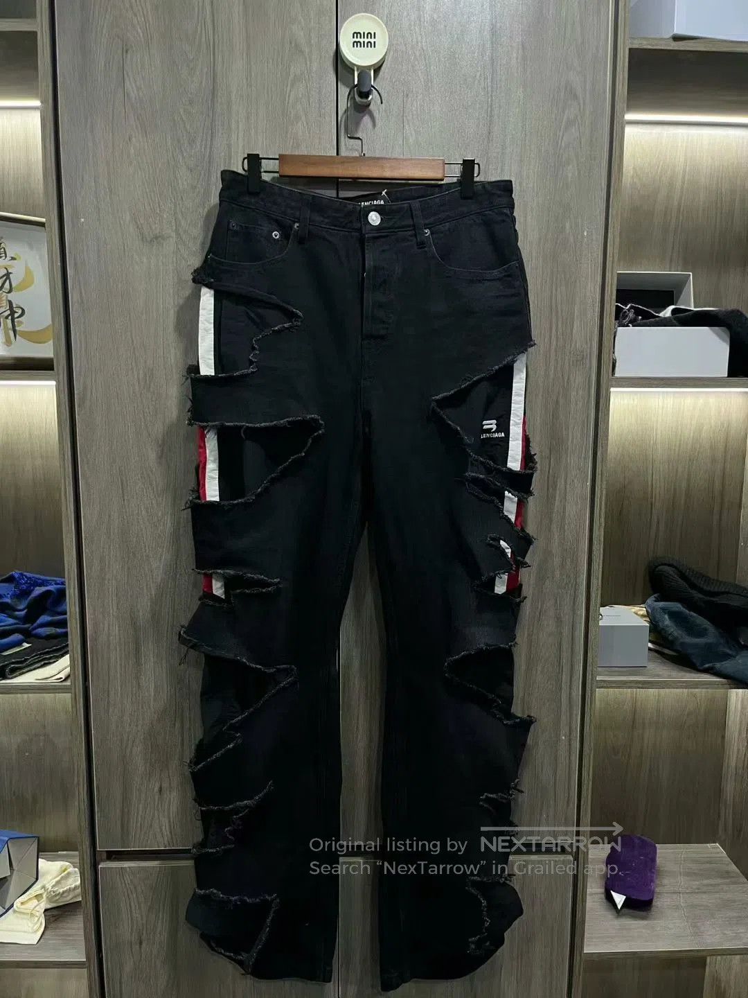 Balenciaga balenciaga black red embroidered distressed jeans. Size US 30 / EU 46 - 1 Thumbnail
