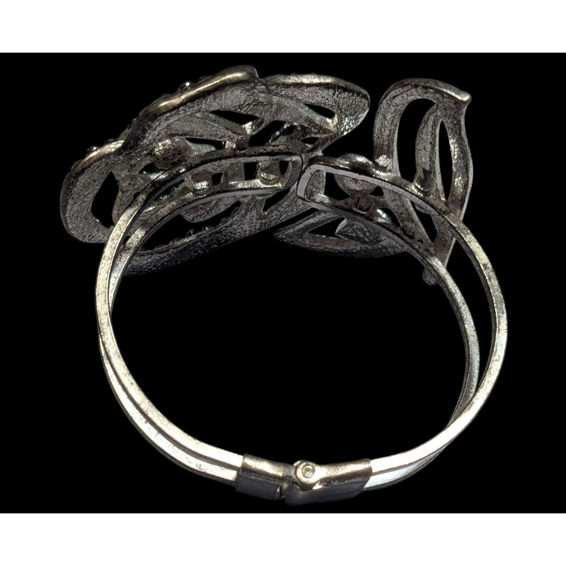 Other Whimsygoth Floral Black And Silver Tone Hinge Bracelet Size ONE SIZE - 3 Thumbnail