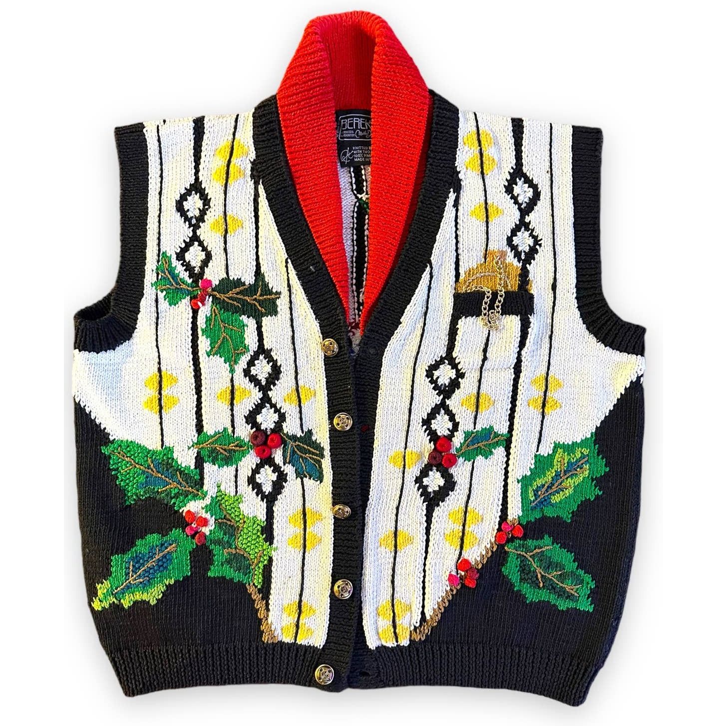 Vintage Vintage Berek Marta D Cardigan Vest Knit 92 Christmas Santa Size S / US 4 / IT 40 - 1 Thumbnail