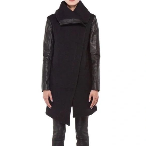 Helmut Lang Helmut Lang Leather Sleeve Wool Coat Size S / US 4 / IT 40 - 6 Thumbnail