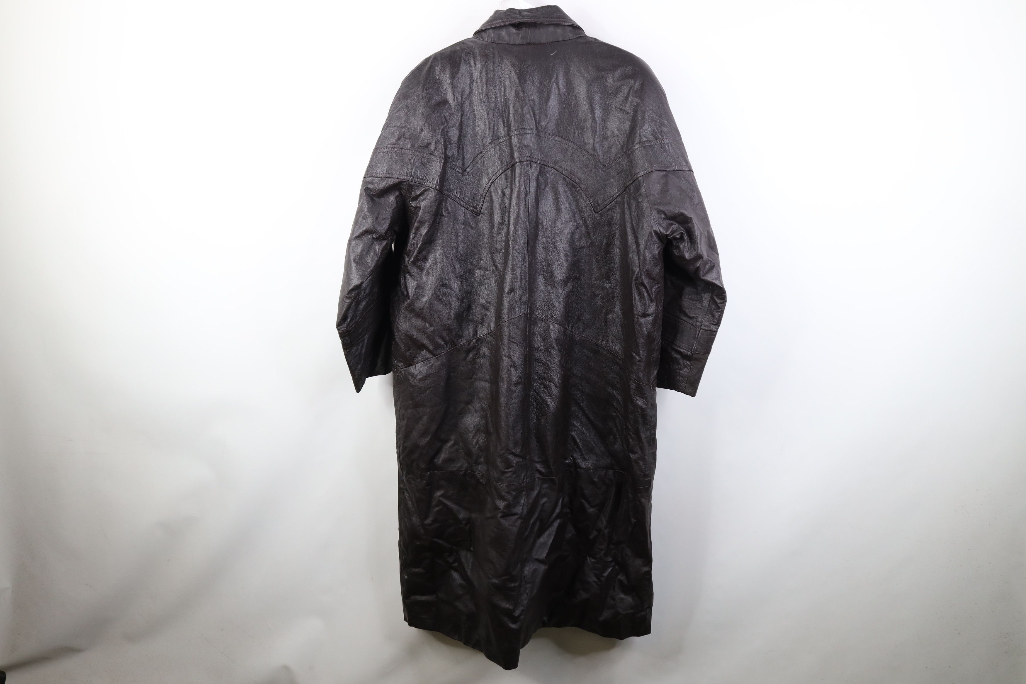 Vintage Vintage 90s Streetwear Leather Trench Coat Jacket Dark Brown Size XXL / US 16-18 / IT 52-54 - 12 Thumbnail