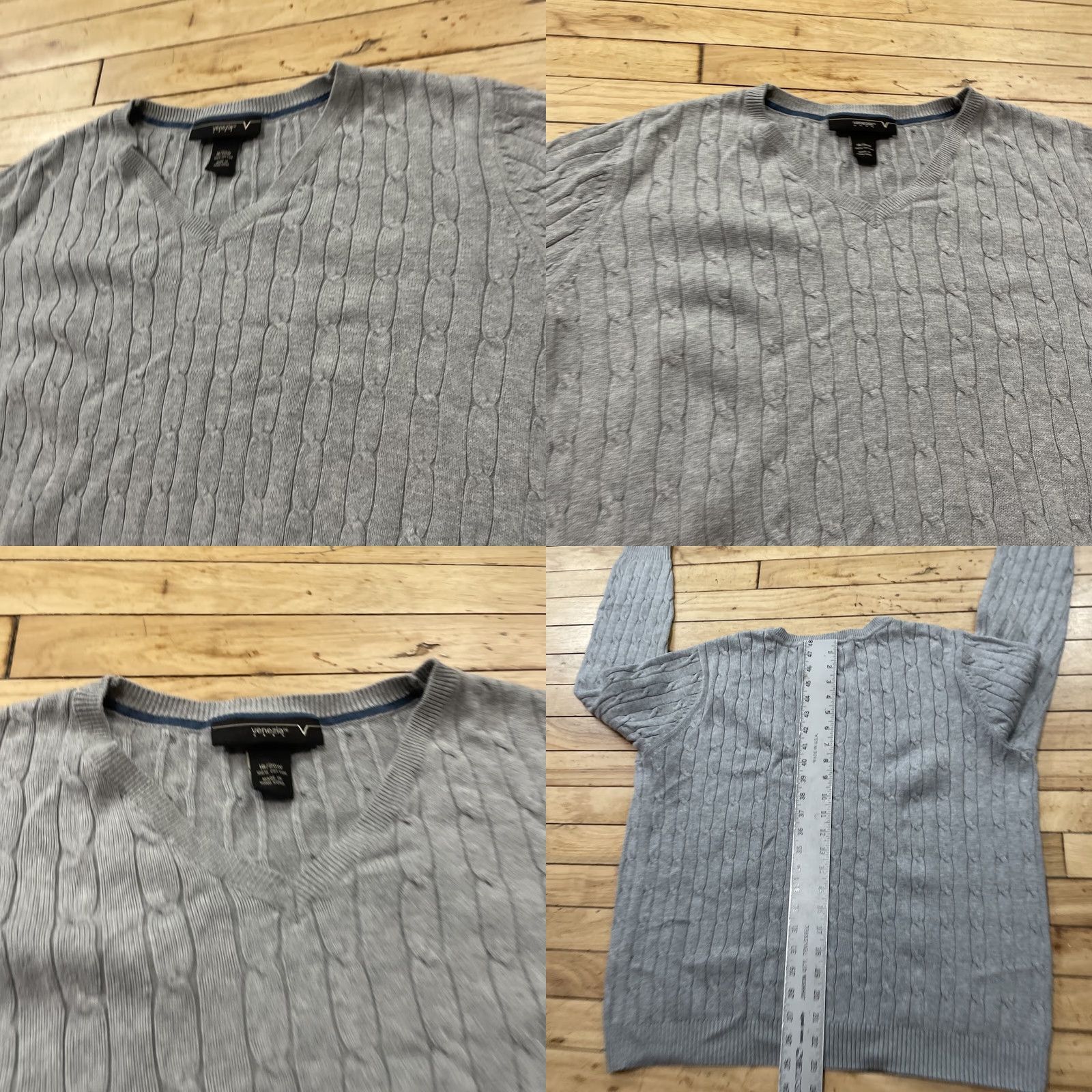 Vintage VENEZIA Vneck CableKnit Sweater Womens 18/20W XL Gray Silver Classic Knit XL Size 3XL / US 20-22 - 10 Thumbnail