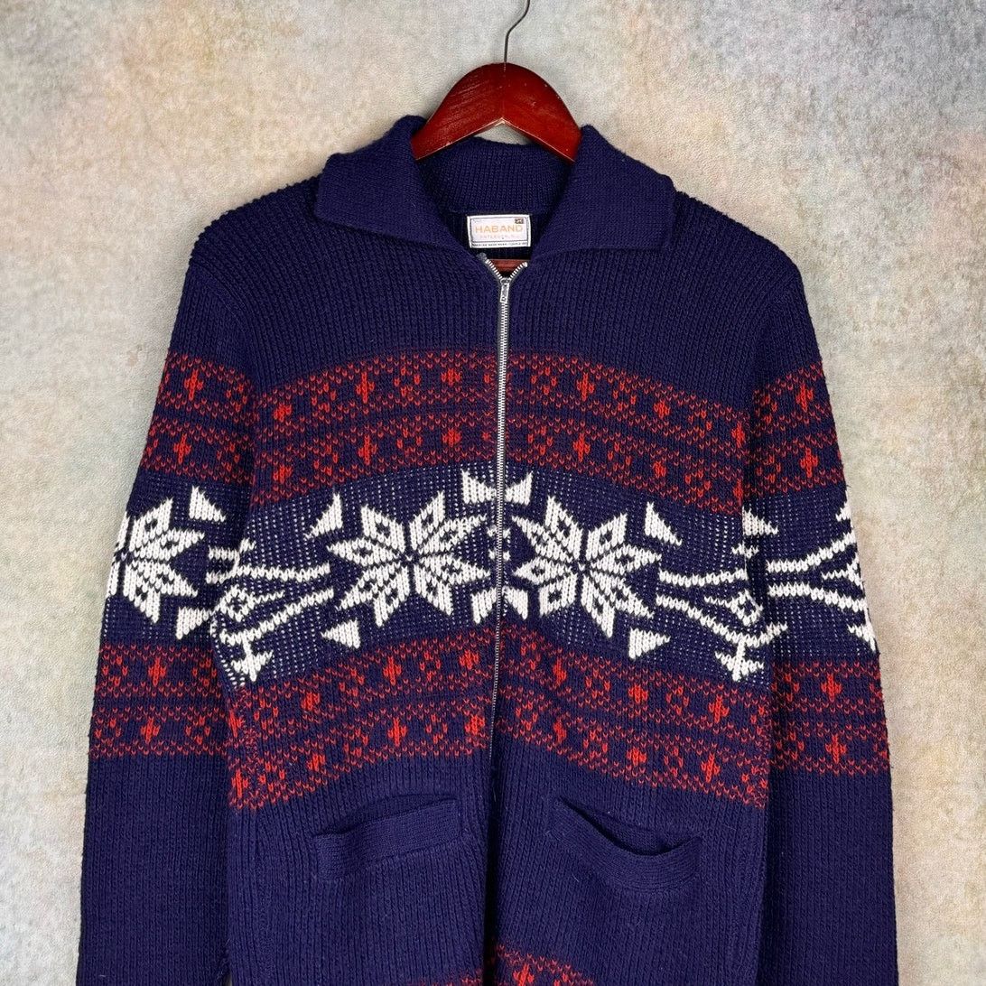 Vintage VTG 80s Knit Full Zip Jacket Sz M Navy Blue Red Size US M / EU 48-50 / 2 - 2 Thumbnail