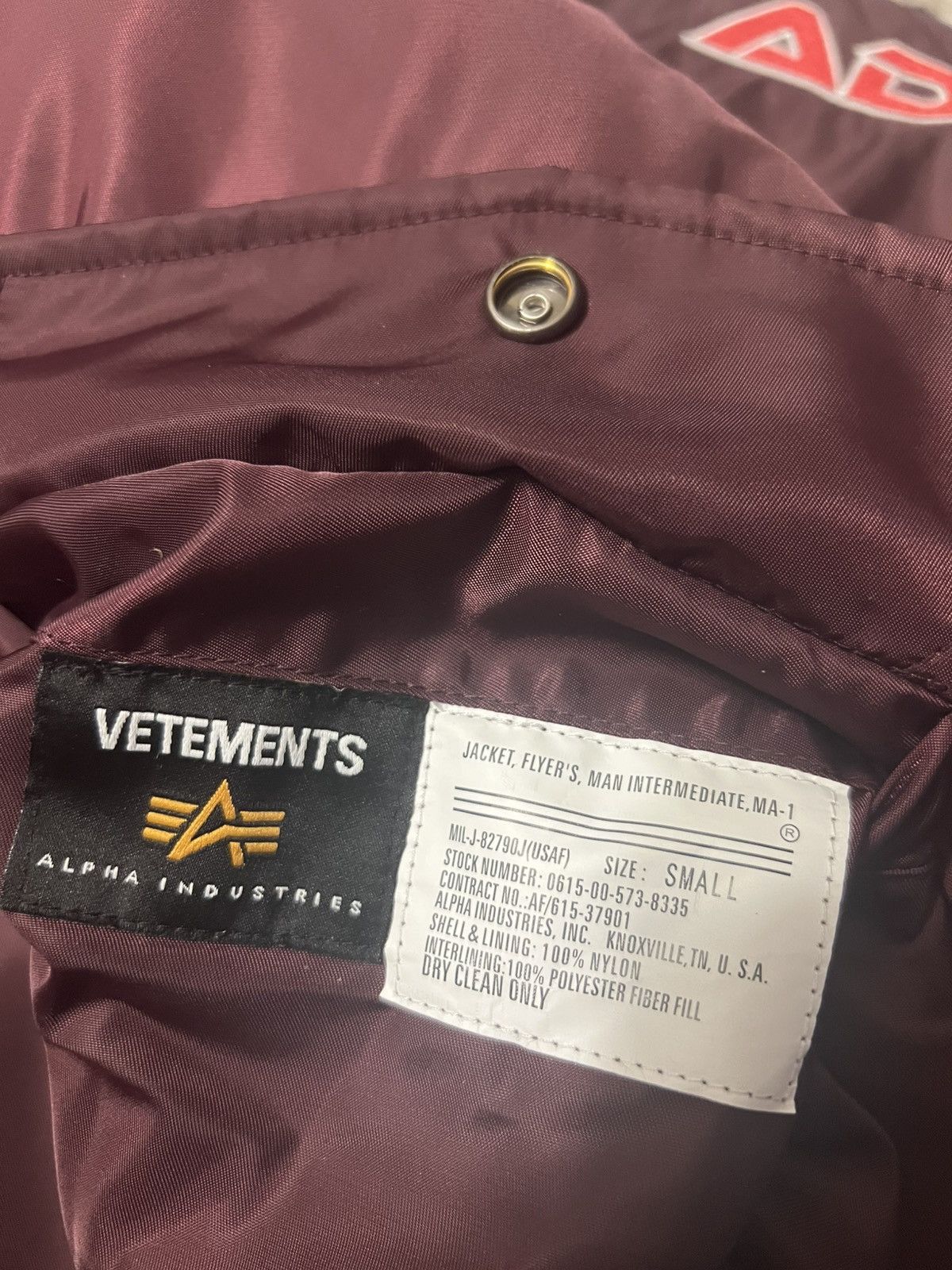 Alpha Industries × Vetements Vetements AW18 Racing Bomber Jacket Burgundy / Blood Red Size US S / EU 44-46 / 1 - 7 Thumbnail