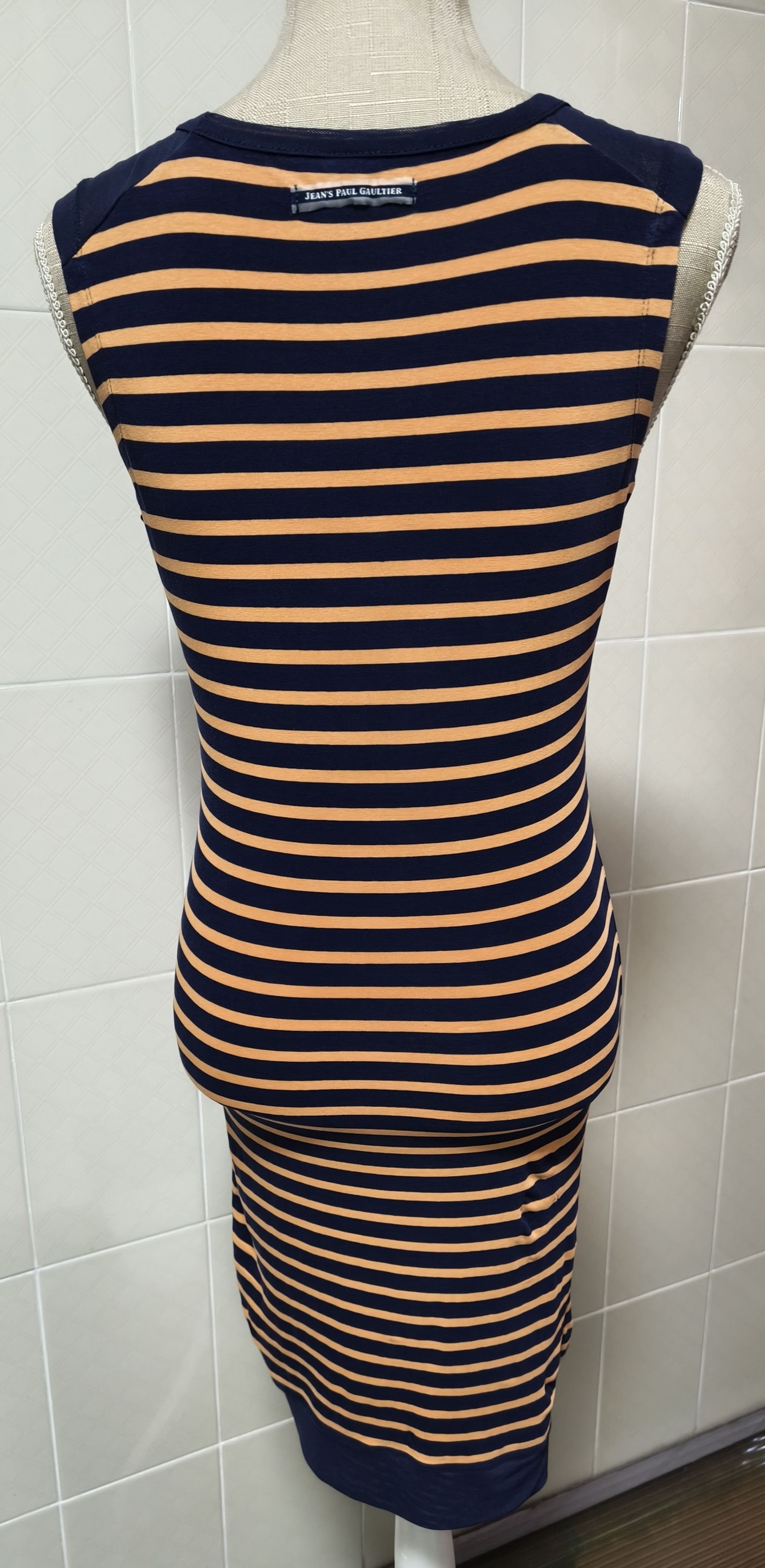 Jean Paul Gaultier 2000's Short dress in navy and orange stripes Size XS / US 0-2 / IT 36-38 - 12 Thumbnail