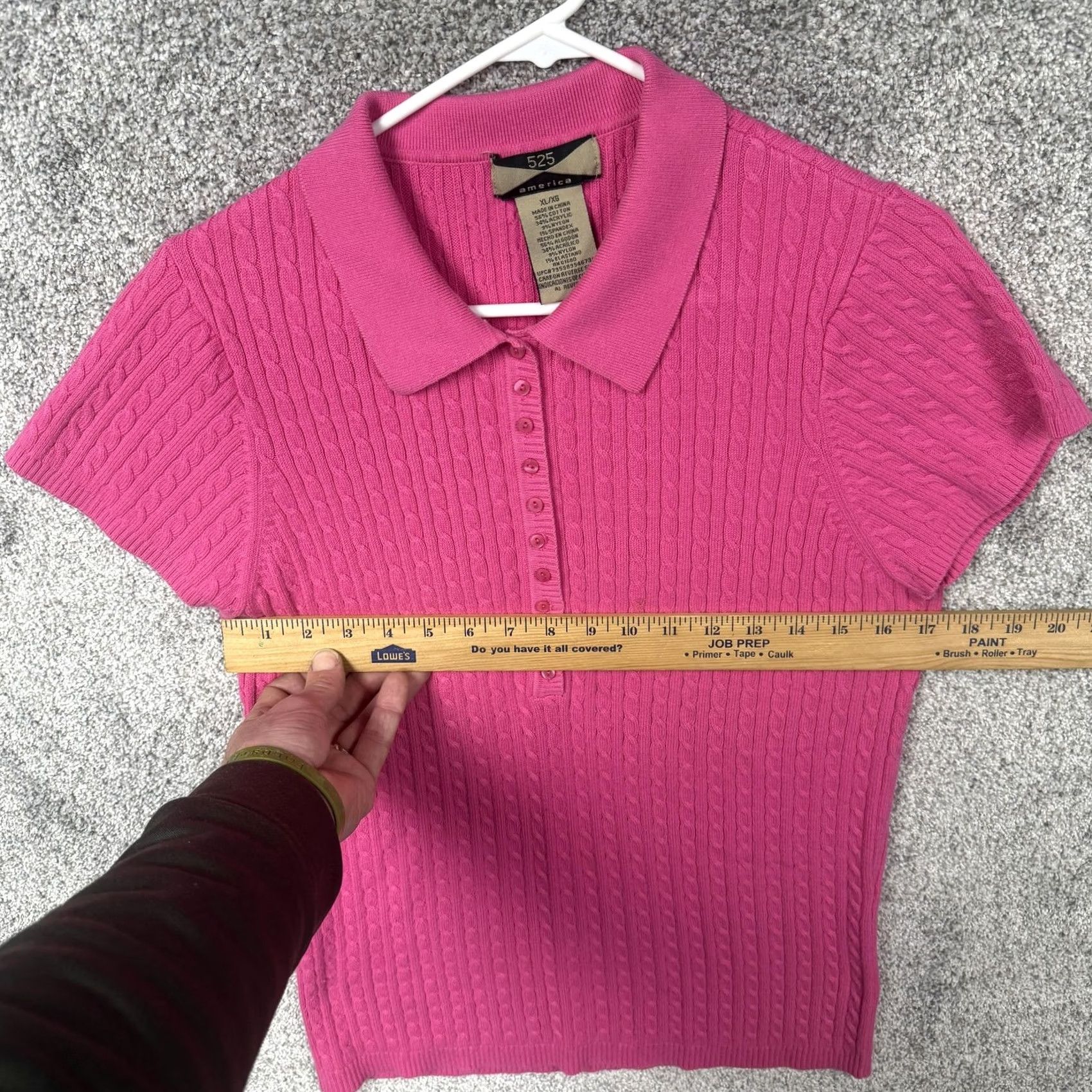Vintage 525 America Sweater Pink Short Sleeve Cable-Knit Polo Collared Pullover XL Womens Slim Fit Light Knit Preppy Spring Coquette 90s Y2K Inspired Size XL / US 12-14 / IT 48-50 - 3 Thumbnail