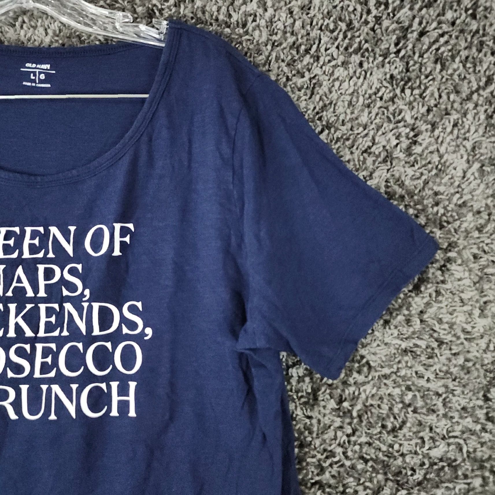 Old Navy VINTAGE Old Navy Women's Short Sleeve T-Shirt Sz L Blue Queen of Naps Weekends Prosecco Brunch Size 36" / US 14 / IT 50 - 2 Thumbnail