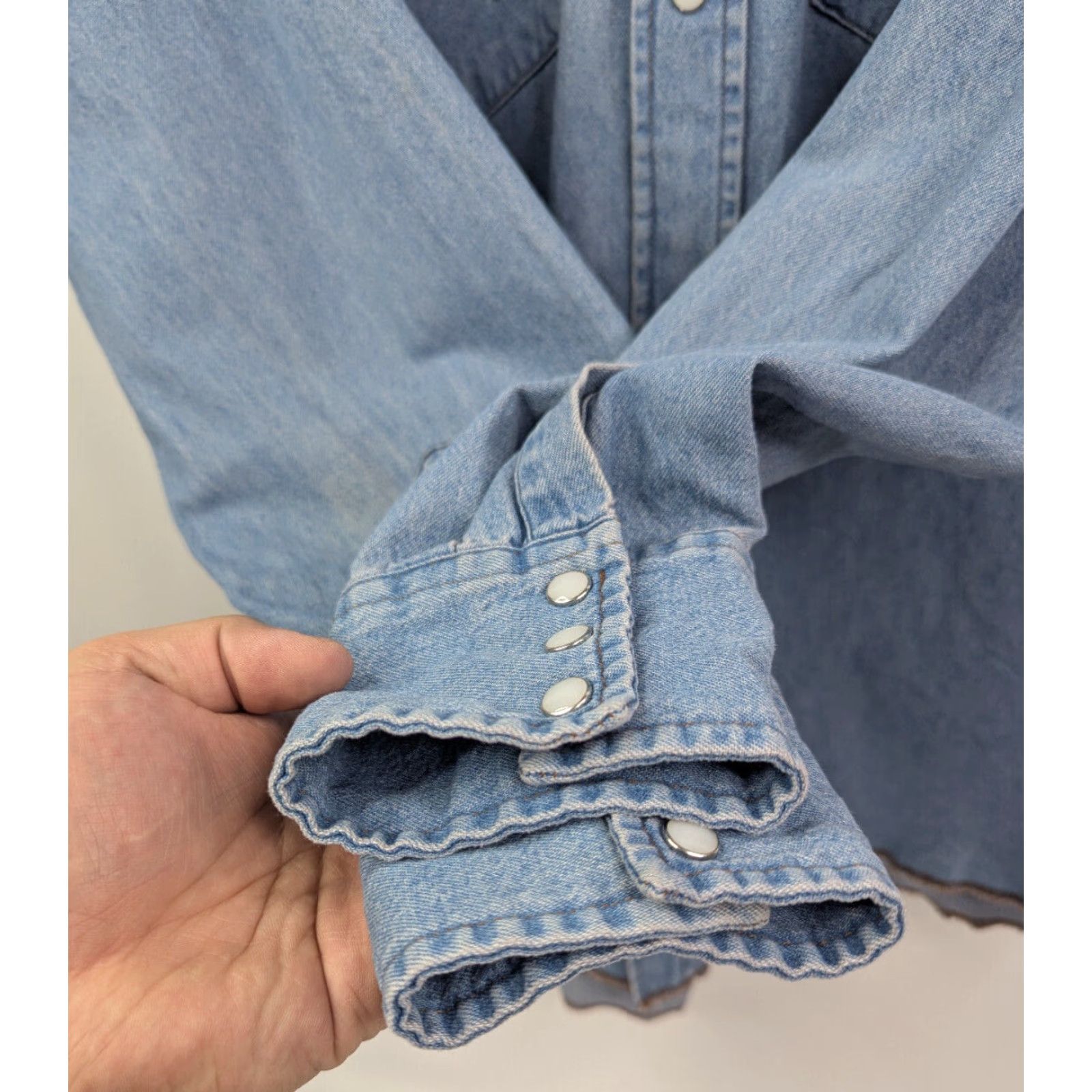 Wrangler Wrangler Cowboy Stone Wash Denim Pearl Snap Farm Work Shirt Size Large Size US L / EU 52-54 / 3 - 3 Thumbnail