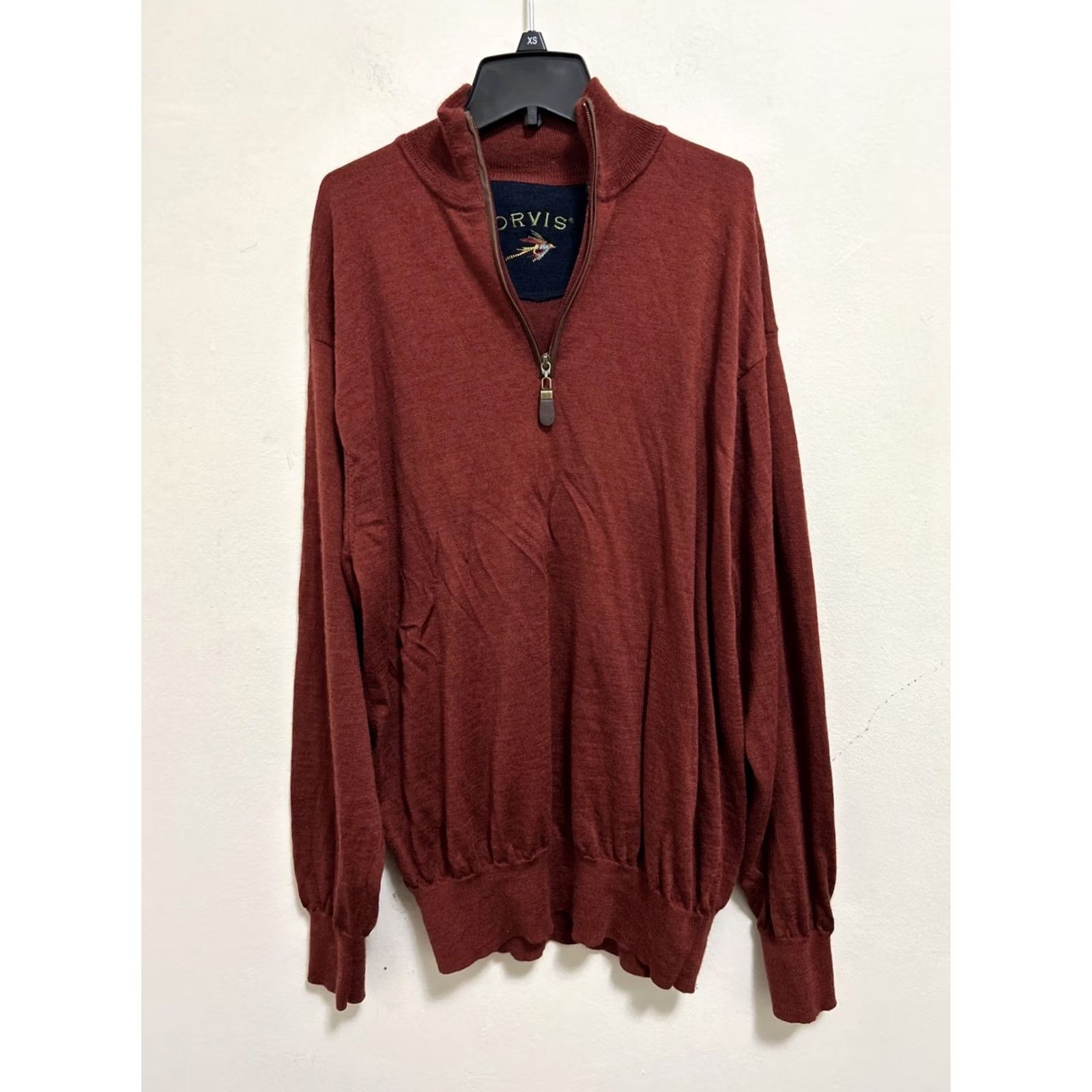 Orvis Orvis Sweater Mens XL Red 100% Merino Wool 1/4 Zip Pullover Long Sleeve Knit Solid Zipper Pullover Casual Winter Fall Spring Mar 1/4 Zip G Size US XL / EU 56 / 4 - 2 Thumbnail