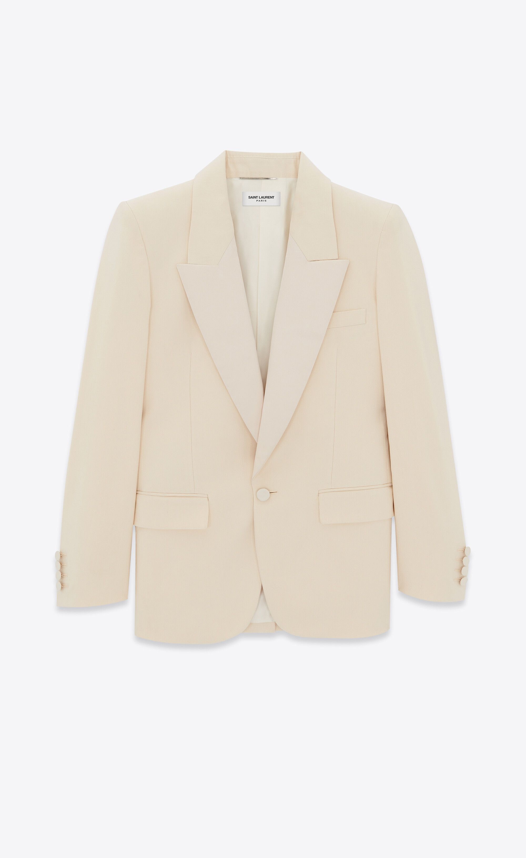 Saint Laurent Paris o1s1wg110125 736030 Tuxedo Jacket in Silk Twill in Cream Size US S / EU 44-46 / 1 - 1 Thumbnail
