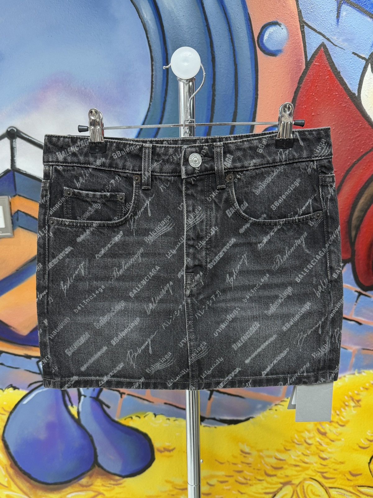 Balenciaga Balenciaga Logo-Print Denim Low-Waist Mini Skirt Size 24" / US 00 / IT 34 - 1 Thumbnail
