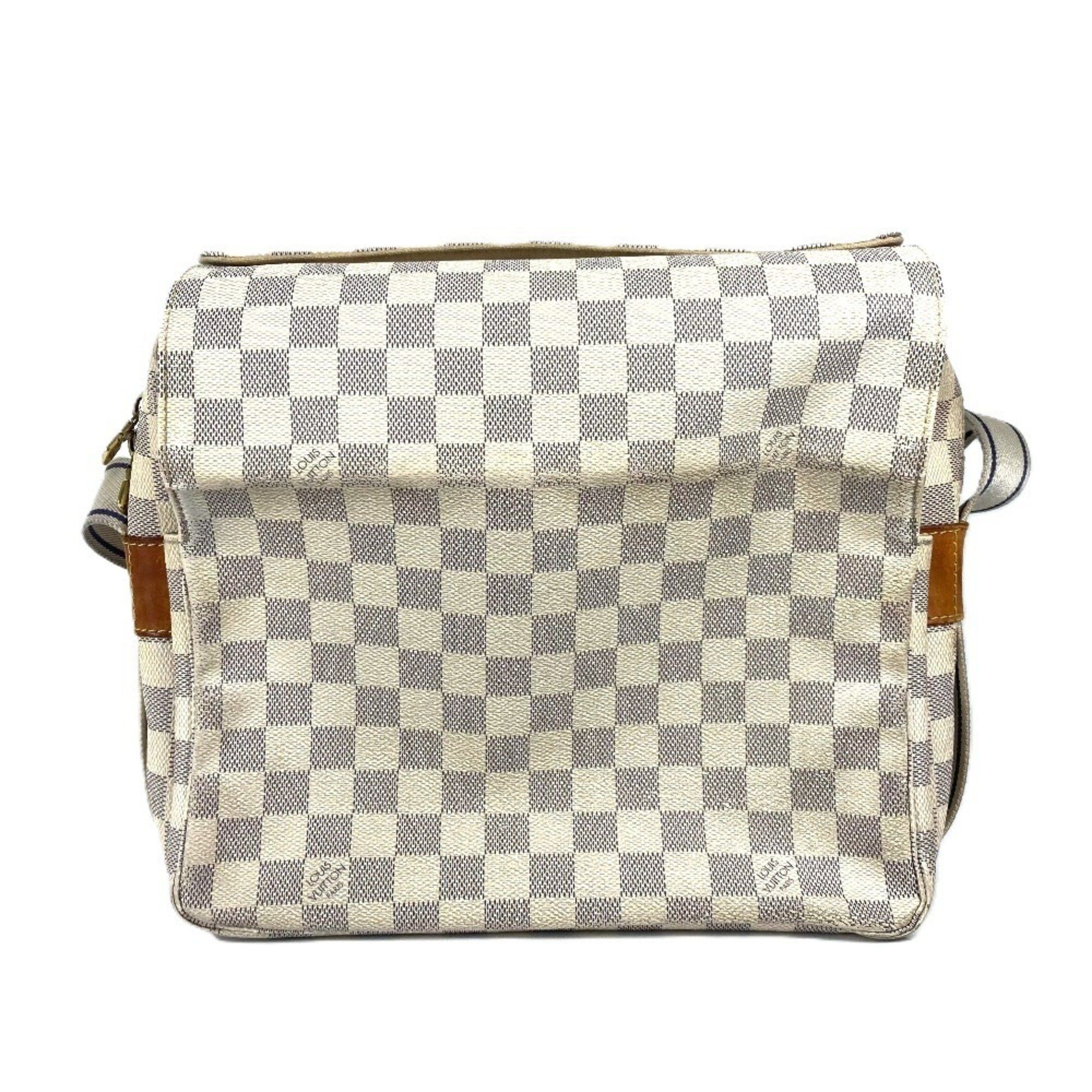Louis Vuitton N51189 Damier Azur Naviglio Bag, Crossbody Shoulder Canvas, Women's, White