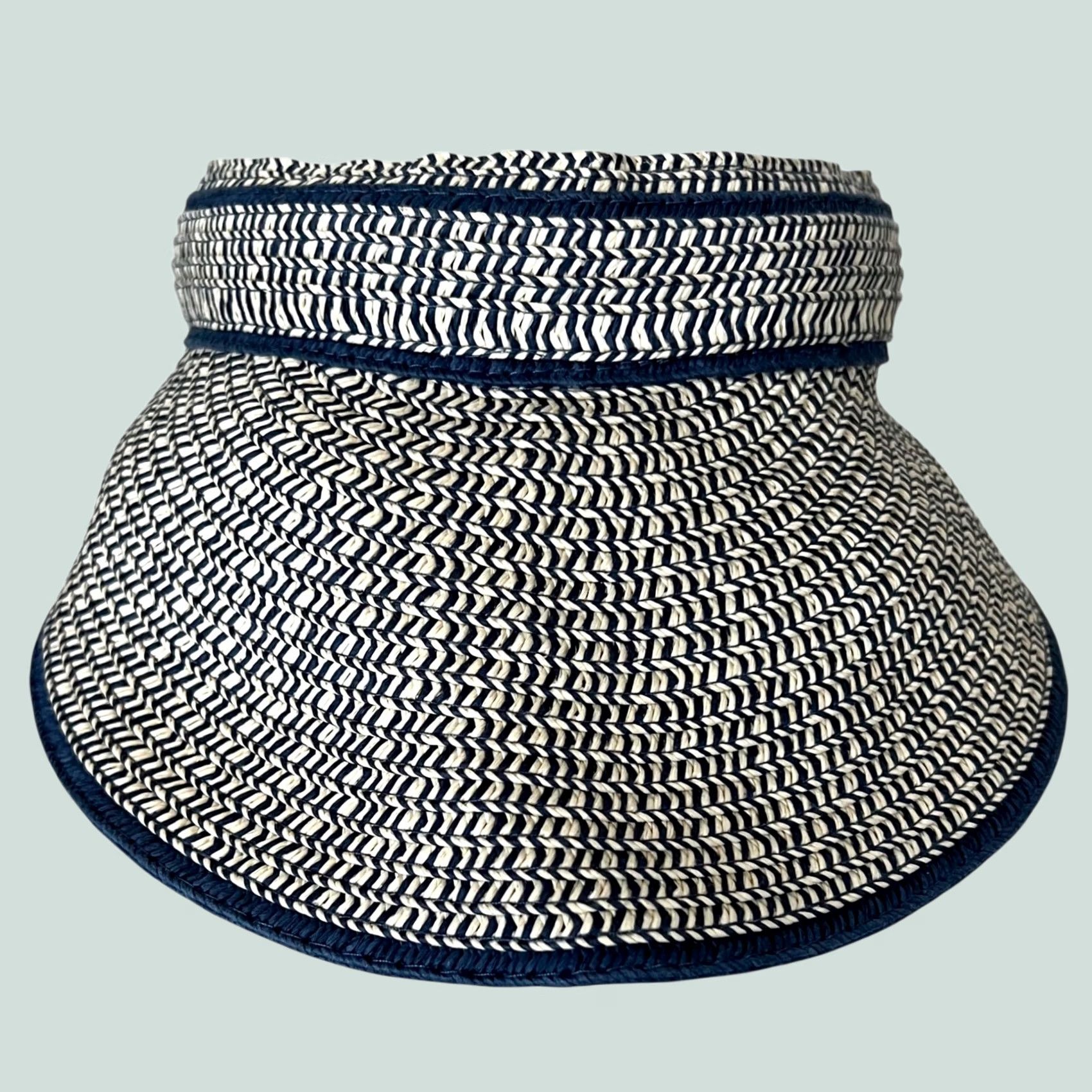 Vintage Renato Balestra Visor Hat Women’s Straw Made in Italy Blue Beige One Size Women Sun Visor Hat Size ONE SIZE - 1 Thumbnail