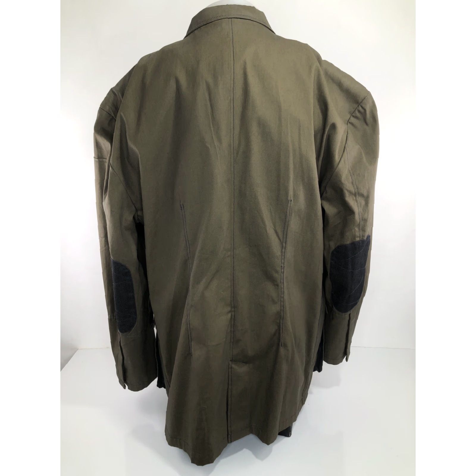 Vintage A. TIZIANO Blazer Shirt? Military Canvas Cotton 4XL ELBOW PATCH Blazer Jacket Military Green Mens Size 48R - 4 Thumbnail