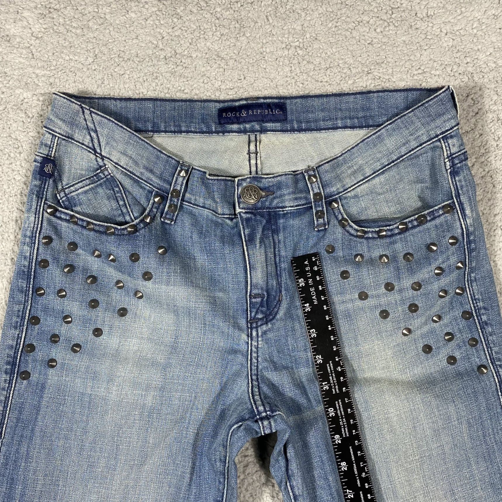 Vintage Rock & Republic Jeans Kasandra 12M Studded Pockets Stretch Bootcut 5-Pocket Denim Blue Ladies Size 34" / US 12 / IT 48 - 7 Thumbnail