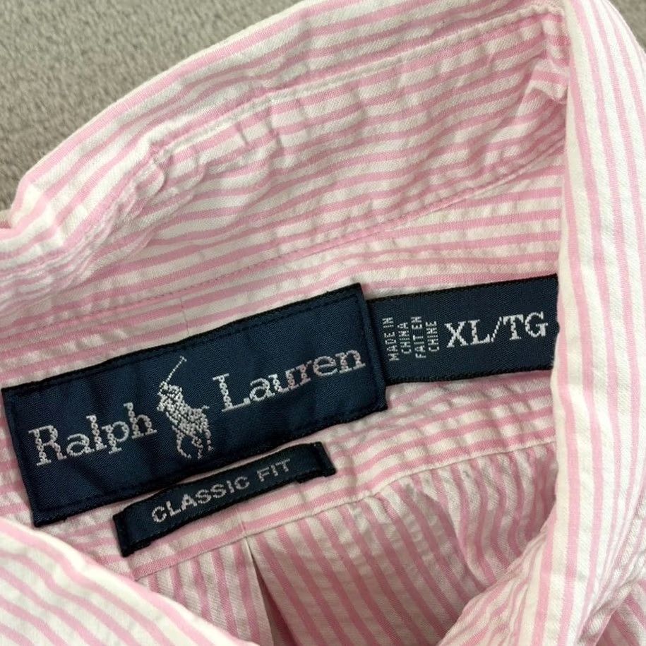 Polo Ralph Lauren Polo Ralph Lauren Classic Fit Seersucker Shirt Pink Stripe Men XL Green Pony Button-Up Shirt Women? Mens Size US XL / EU 56 / 4 - 2 Thumbnail