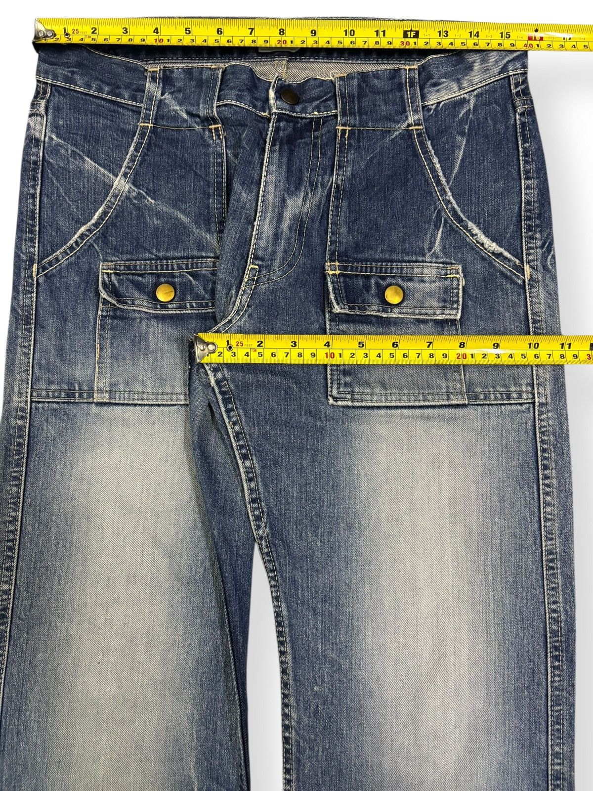 Japanese Brand Vintage 90s Eternal Union Made Cracked Wash Bush Denim Pants Size US 31 - 15 Thumbnail