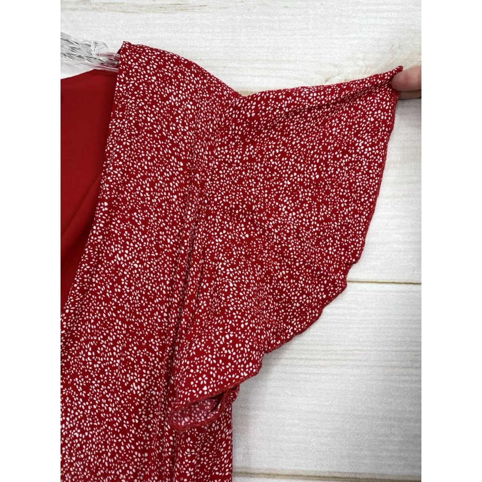 Vintage Zesica Dress Womens XL Red Speckled Wrap Ruffled V Neck Short Sleeve Lined Maxi A-Line Beach Bohemian Flower 90s? Size 40" / US 18 - 3 Thumbnail