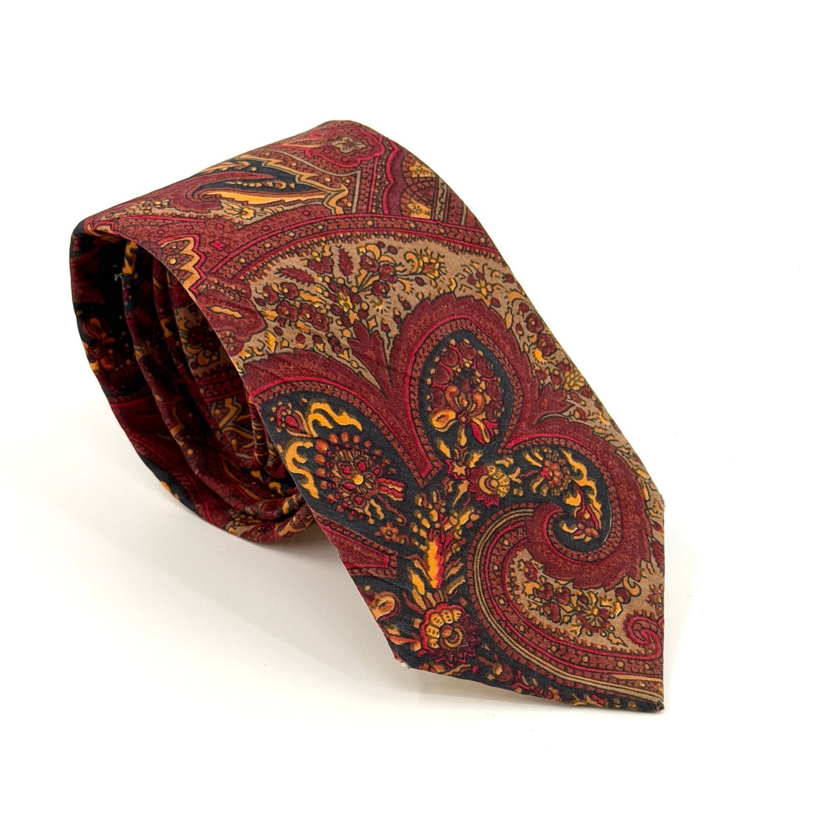 Liberty Vintage 90s Maroon 100% Cotton Paisley Woven Necktie Size ONE SIZE - 1 Thumbnail