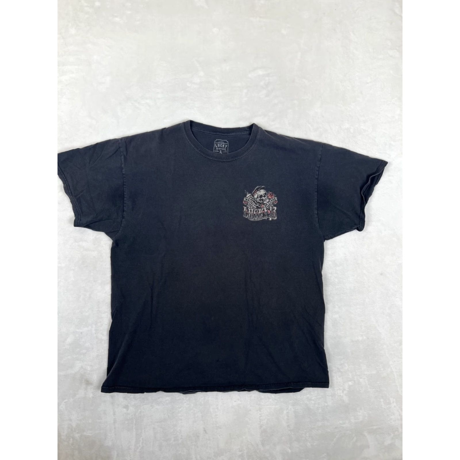 Vintage Lucky Thirteen T-Shirt Mens XL Black "Whiskey and Tears" Skull Tattoo Graphic Print Crew Neck Short Sleeve Size US XL / EU 56 / 4 - 2 Thumbnail