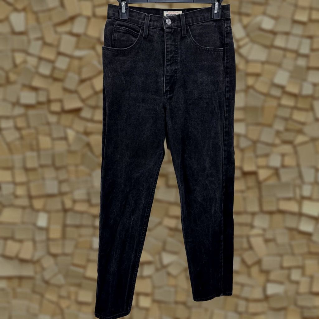 Guess VINTAGE GUESS Jeans Black Denim 28x31 Triangle Made in USA - 5-Pocket Straight Mens 90s USA Logo Retro 80s 90s Size US 28 / EU 44 - 1 Thumbnail