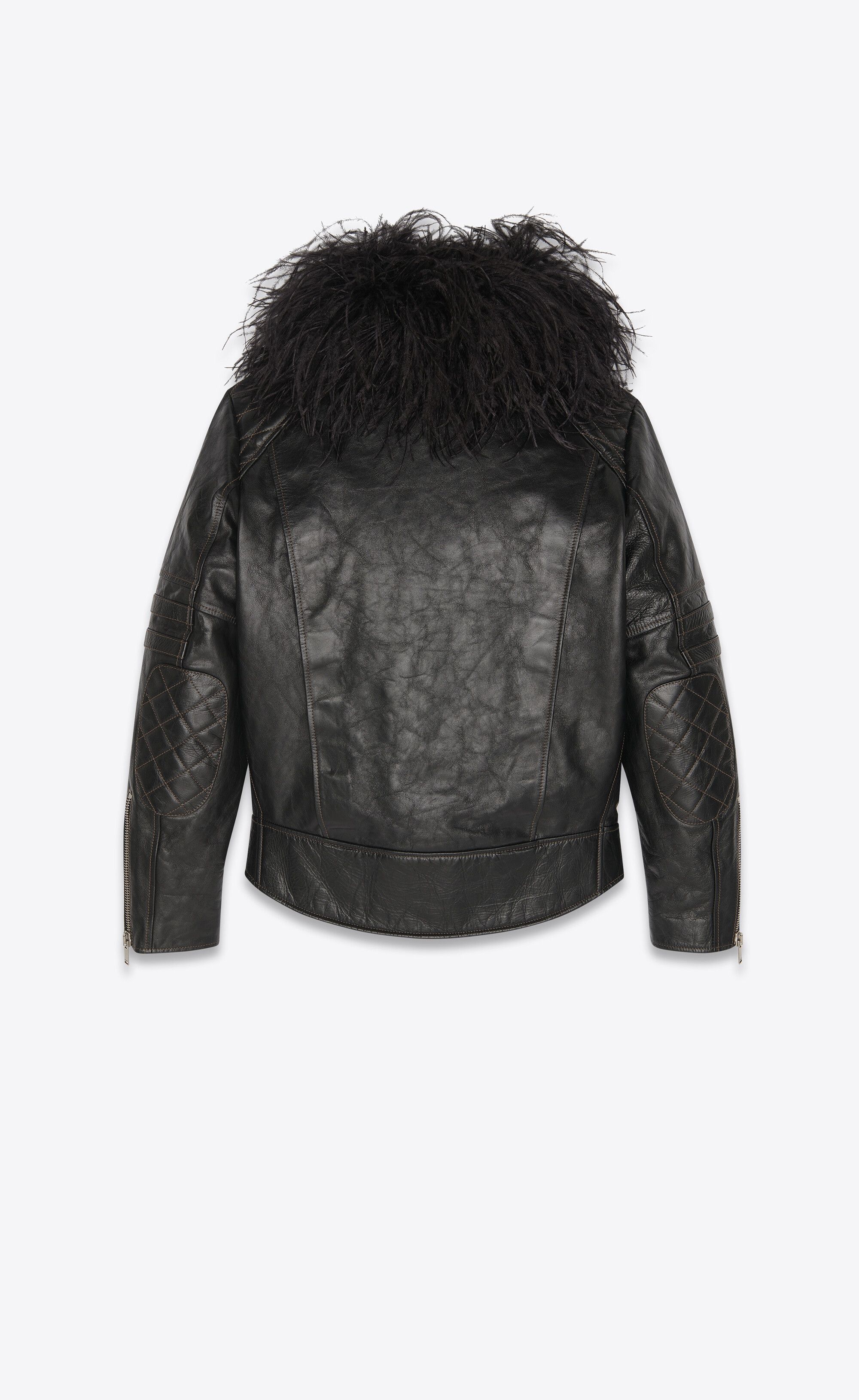Saint Laurent Paris o1bcso1str1224 Biker Jacket in Leather And Feather in Black Size L / US 10 / IT 46 - 2 Thumbnail