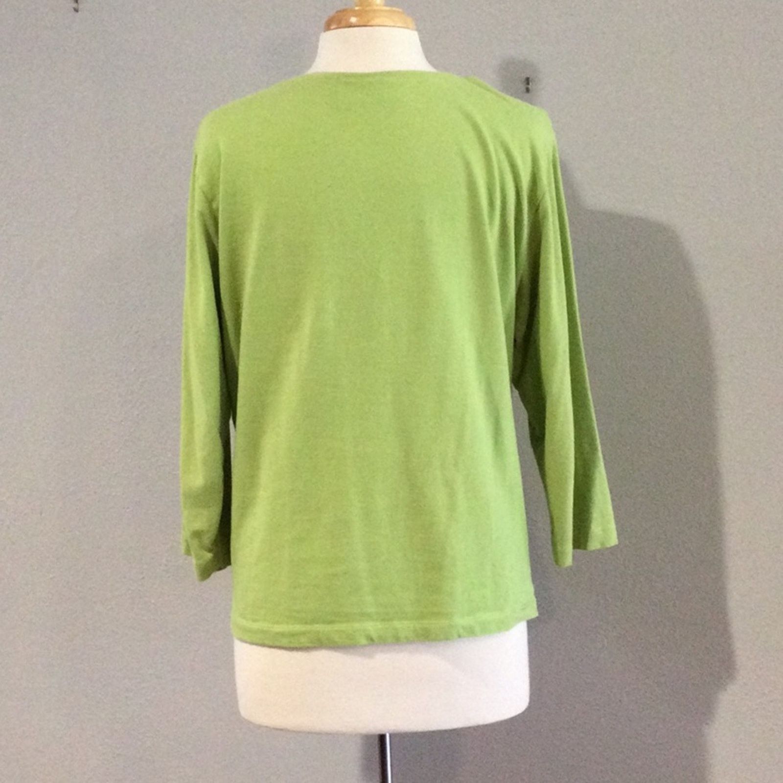 Chicos Chico's Green &White V-Neck 3/4 Sleeve Pullover Top 3/XL/16 Size XL / US 12-14 / IT 48-50 - 7 Thumbnail
