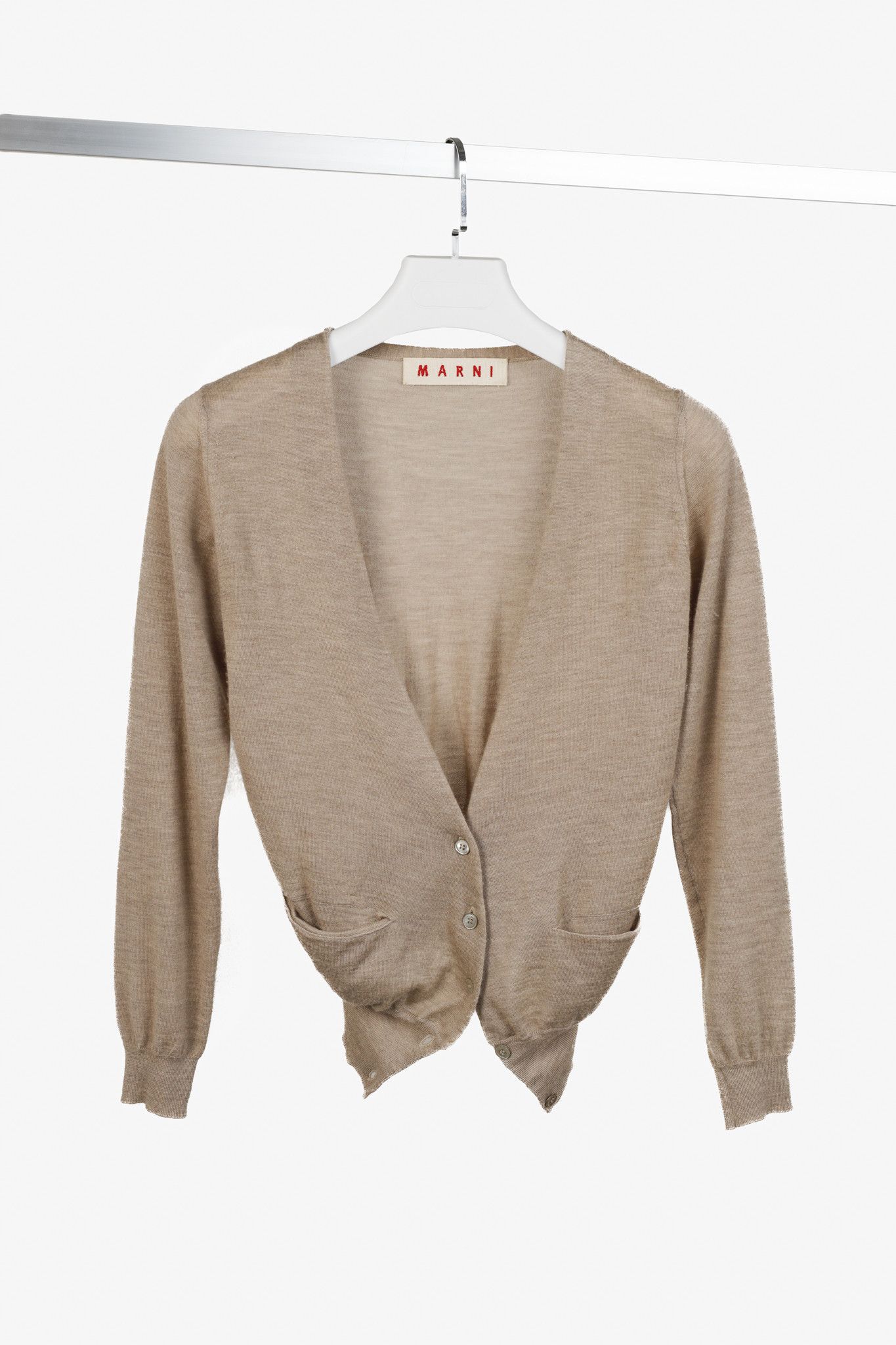 Marni Marni Oatmeal Brown Cashmere V-Neck Cardigan Size S / US 4 / IT 40 - 1 Thumbnail