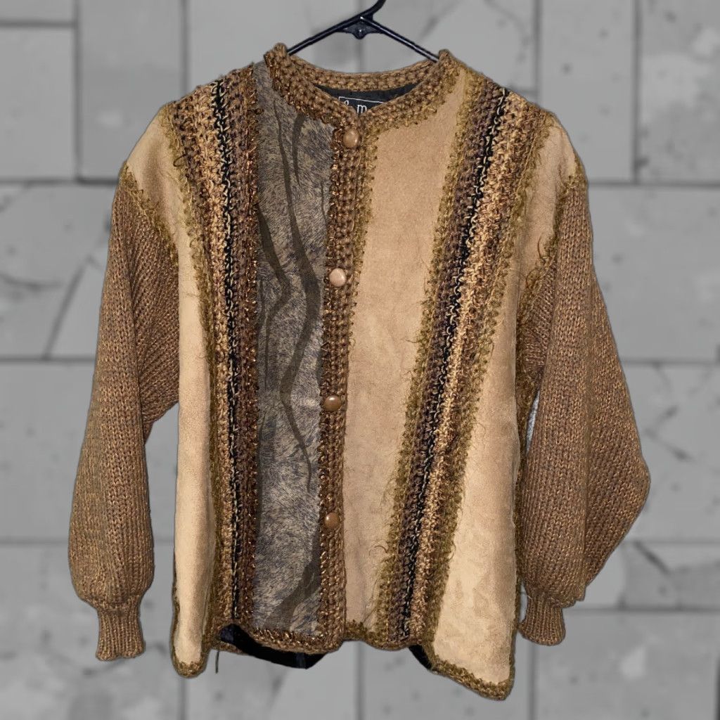 Vintage VINTAGE M_M Womens Cardigan Shirt? Leather Suede Brown? Size L / US 10 / IT 46 - 1 Thumbnail
