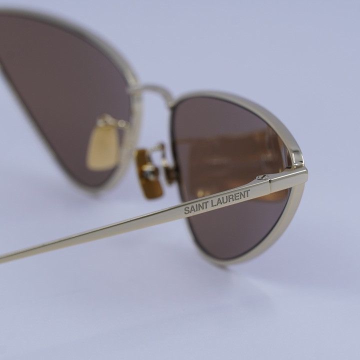 Saint Laurent Paris Saint Laurent SL487 003 Sunglasses Gold Cat Eye Frame, Brown Size ONE SIZE - 6 Thumbnail