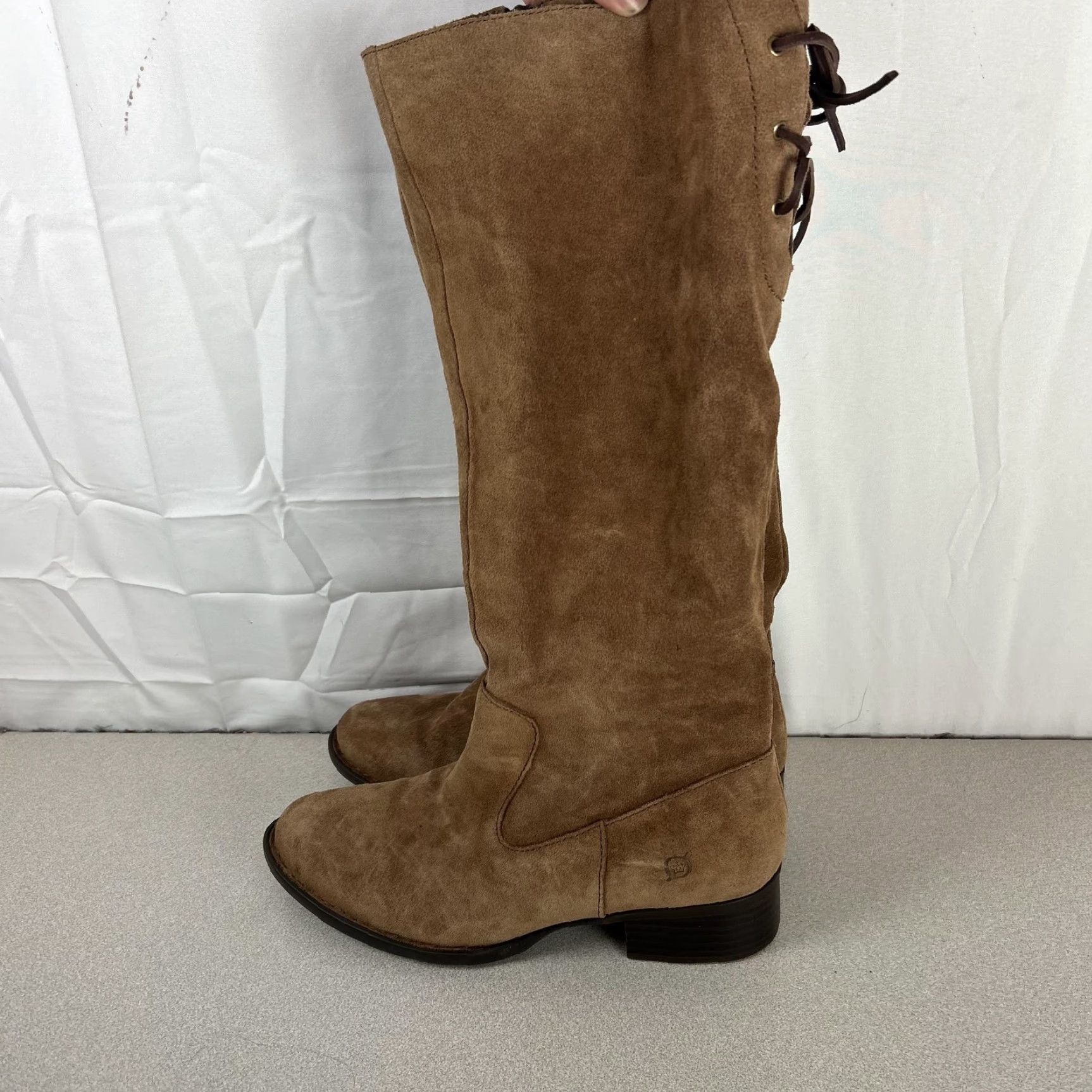 Born Born Boots Womens Size 9 Brown Suede Knee High Riding Zip Lace Up Block Heel Size US 9 / IT 39 - 2 Thumbnail
