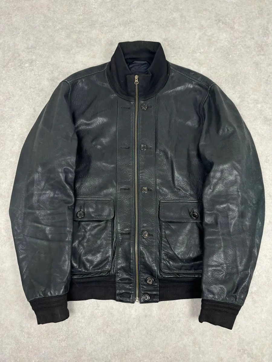 Yves Saint Laurent 2000s Yves Saint Laurent Black Leather Logo Bomber Jacket Size US L / EU 52-54 / 3 - 1 Thumbnail