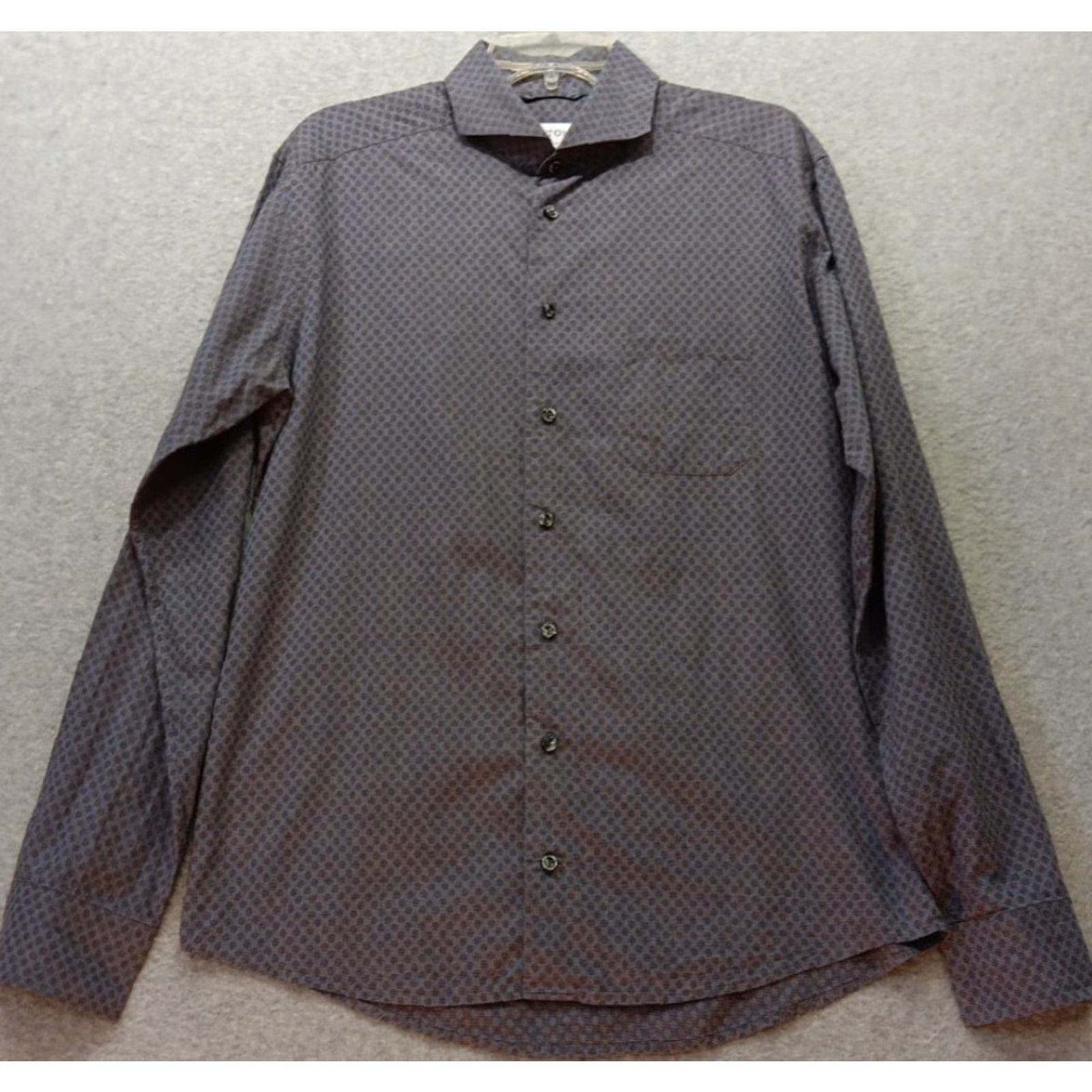 Eton Eton Shirt Mens 16/41 Slim Fit Dress 100% Cotton Blue-Gray Geometric Brown Dots Size 42R - 2 Thumbnail