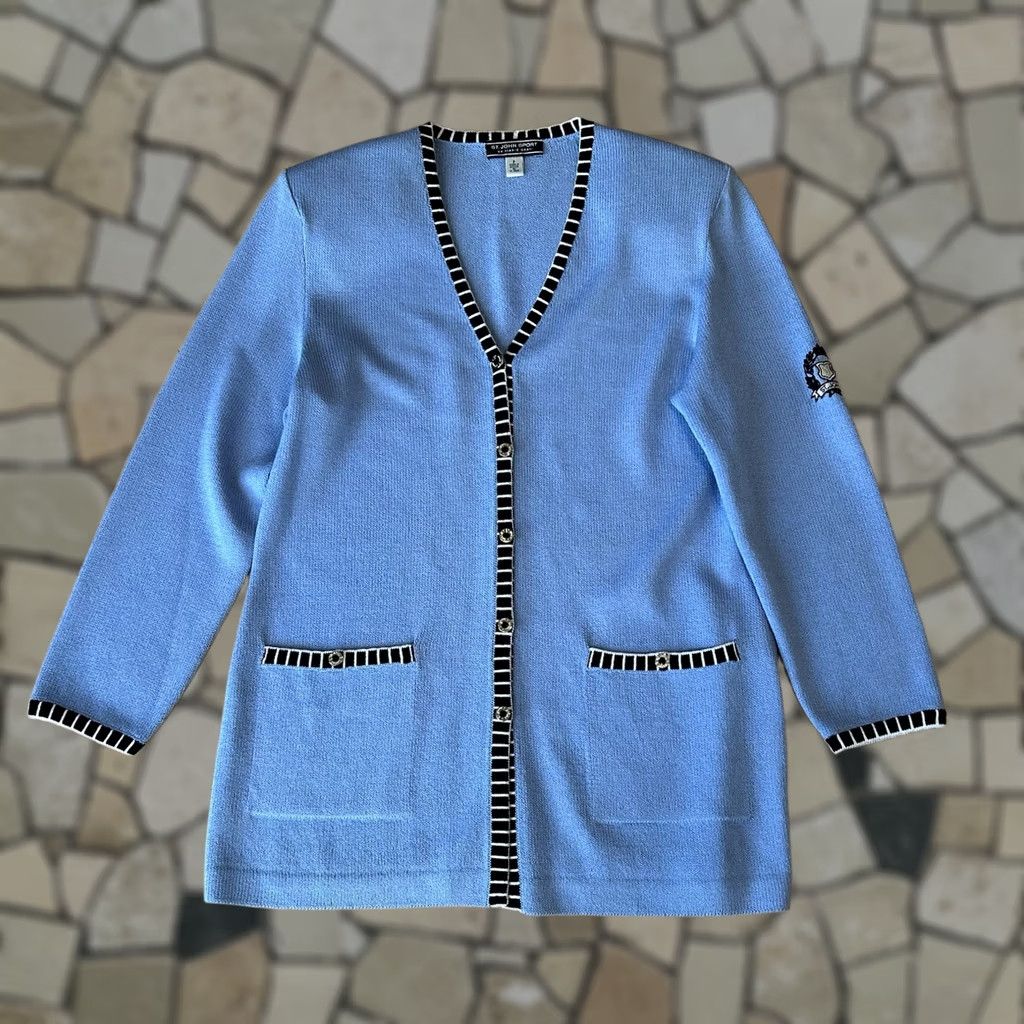 St. John St. John Sport Santana Knit Cardigan Light Blue Long Sleeve Women’s P Cardigan Wool Blend Tight-Knit Pockets V-Neck Modern Classic Womens Size S / US 4 / IT 40 - 1 Thumbnail