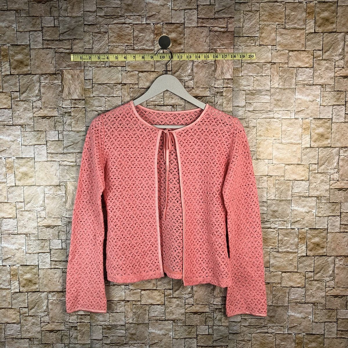 Homespun Knitwear × Japanese Brand Japanese Brand Pink cardigan crochet meshnet Knitwear #A1227 Size S / US 4 / IT 40 - 1 Thumbnail