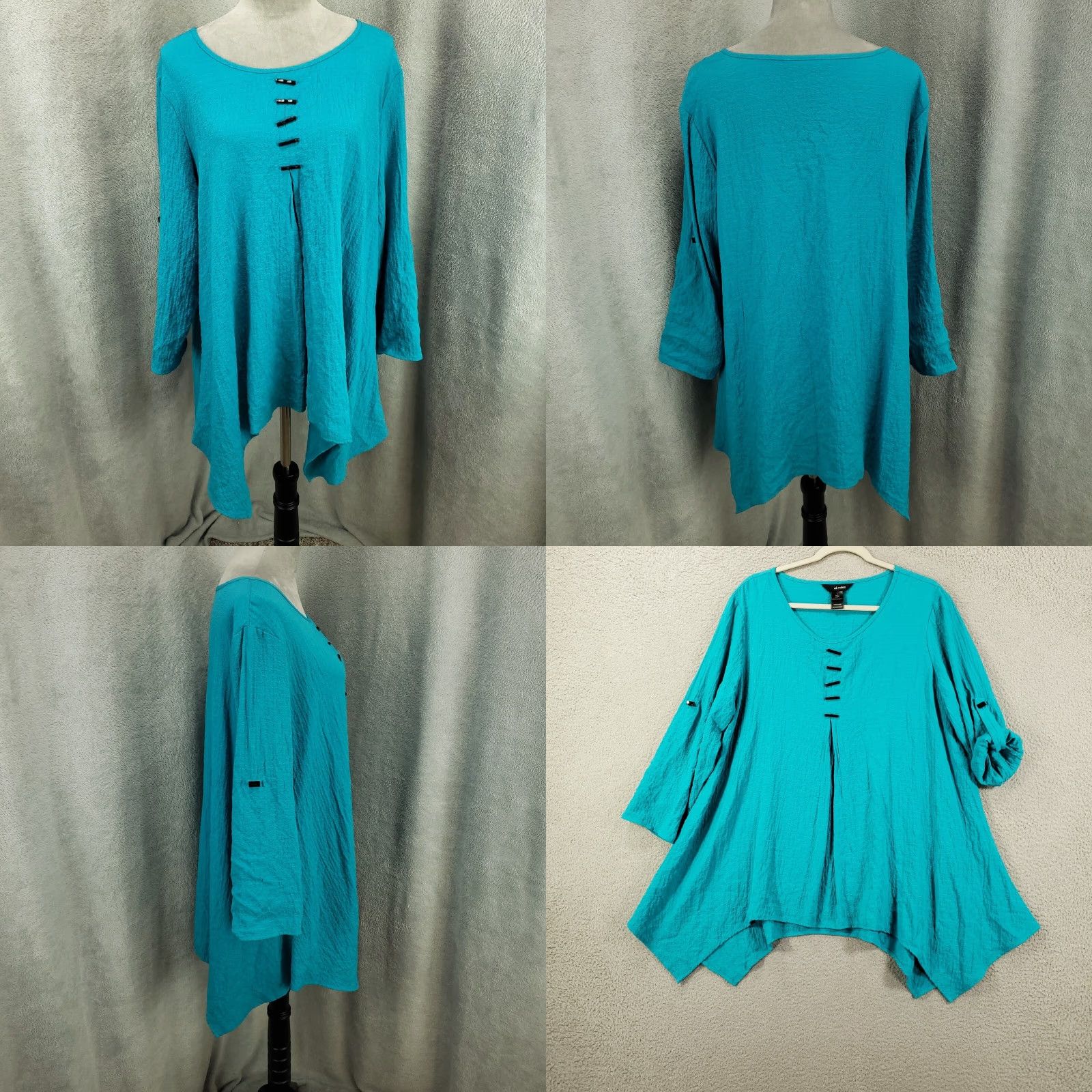 Vintage Ali Miles Tunic Womens Large Blue Green Asymmetric Button Accent 3/4 Sleeve Round Neck Relaxed Fit Purple? Size L / US 10 / IT 46 - 8 Thumbnail