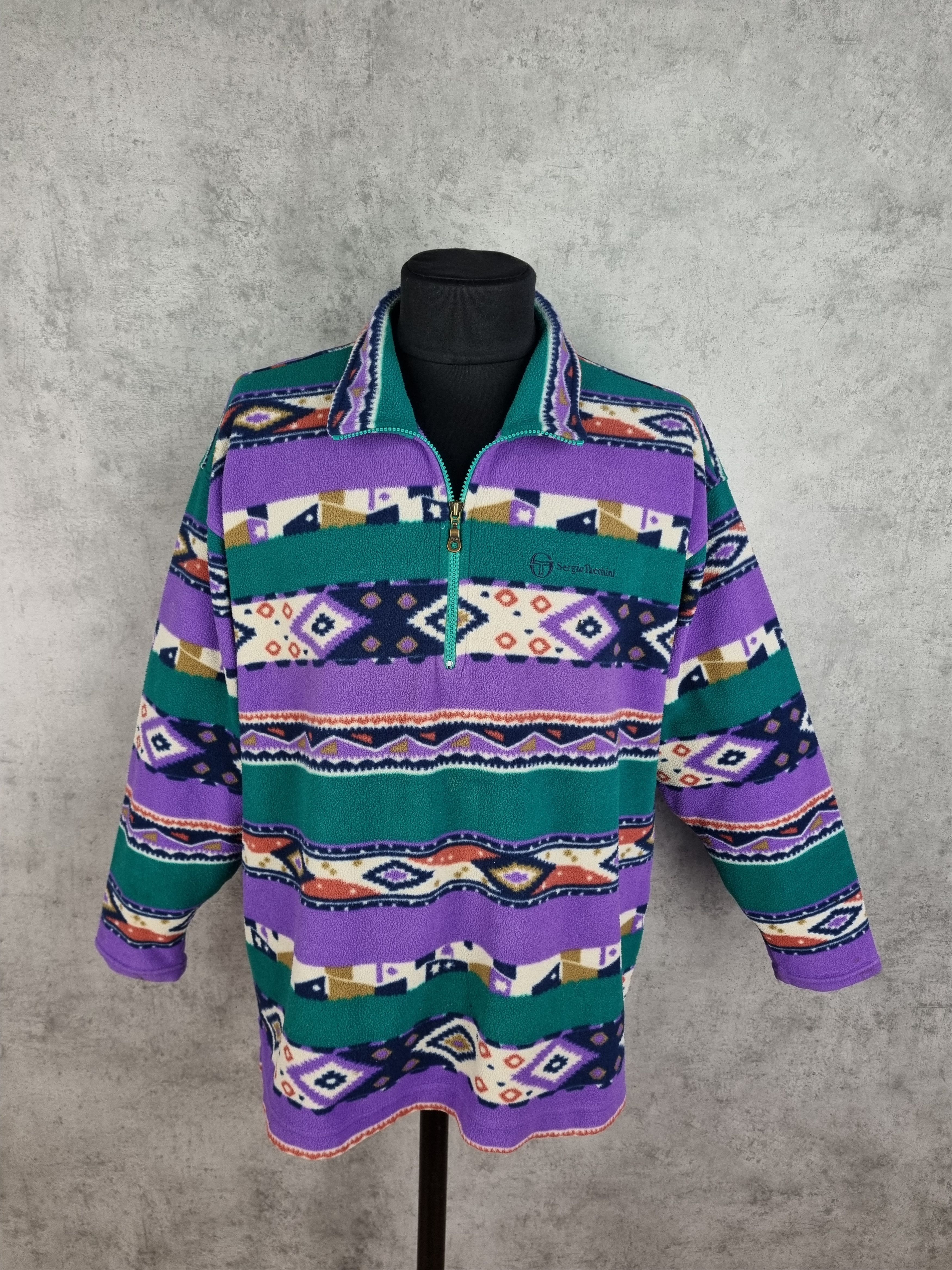 Sergio Tacchini × Vintage Vintage Sergio Tacchini Aztec Navajo Fleece Pullover Size US XL / EU 56 / 4 - 1 Thumbnail