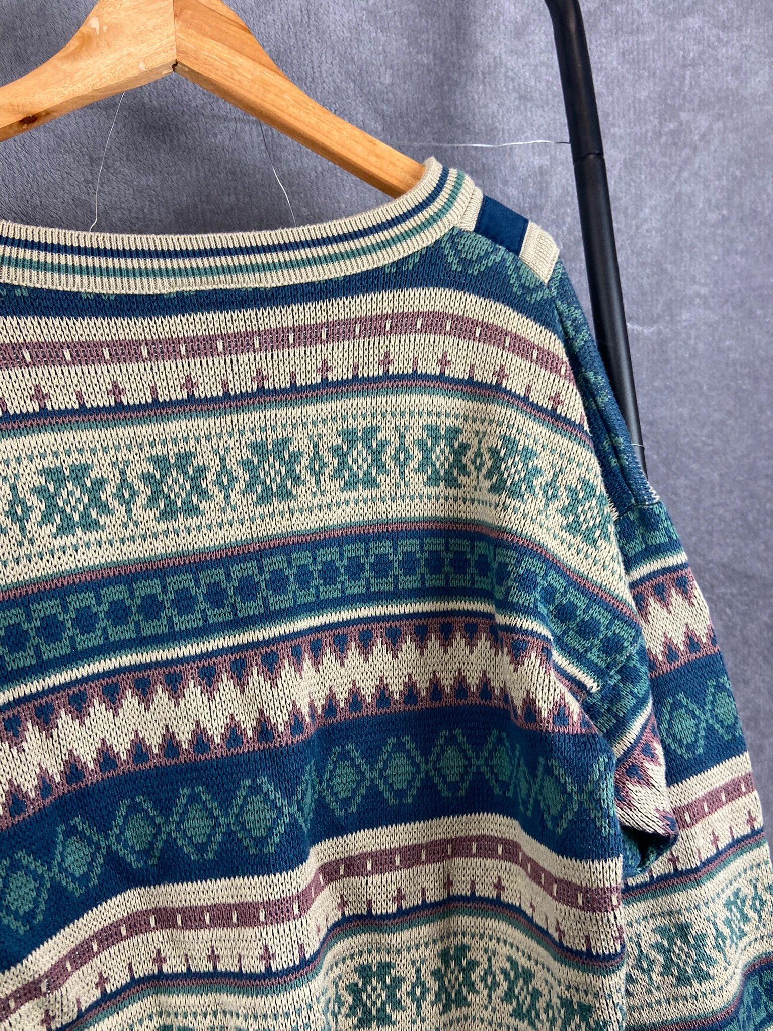 Vintage Vintage Pattern V-Neck Knit Sweater XL Retro Size US XL / EU 56 / 4 - 4 Thumbnail