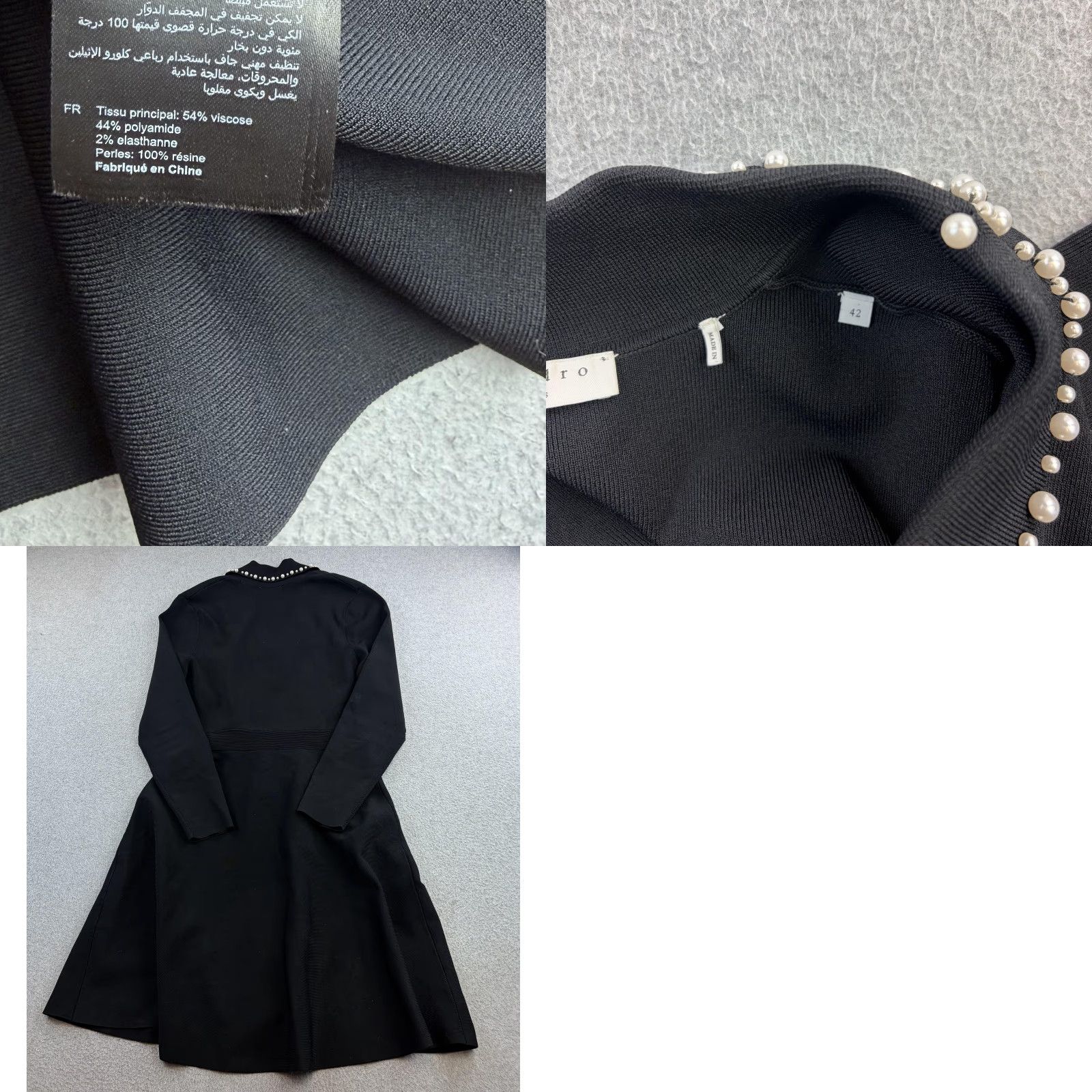 Sandro Sandro Dress Womens 42 Black Knit Pearl Trim Collar Fit & Flare Long Sleeve Dress Size M / US 6-8 / IT 42-44 - 9 Thumbnail