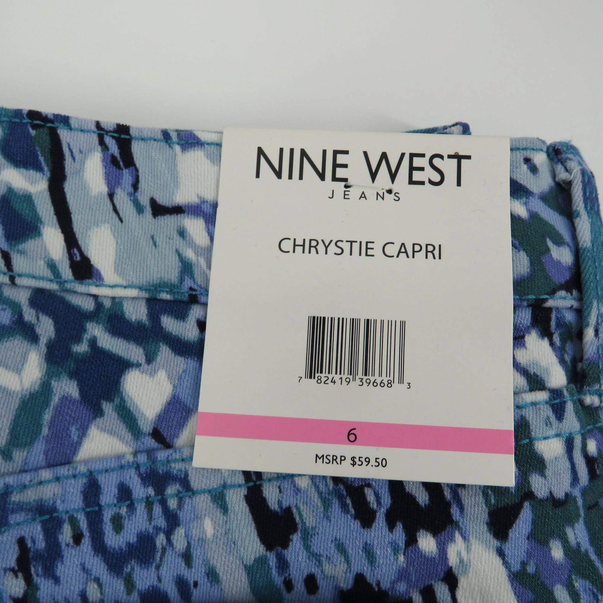 Nine West Nine West Chrystie Capri Pants Size 6 Relaxed Fit Blue Abstr Size 28" / US 6 / IT 42 - 4 Thumbnail