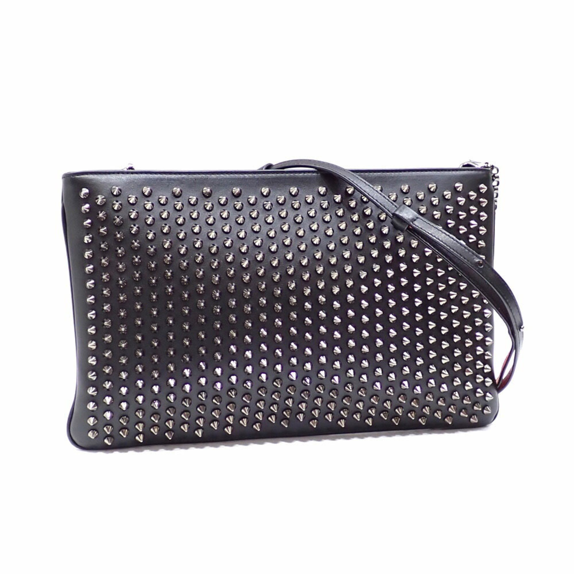 Christian Louboutin Shoulder Bag For Women Black Leather Studs Spikes Panettone