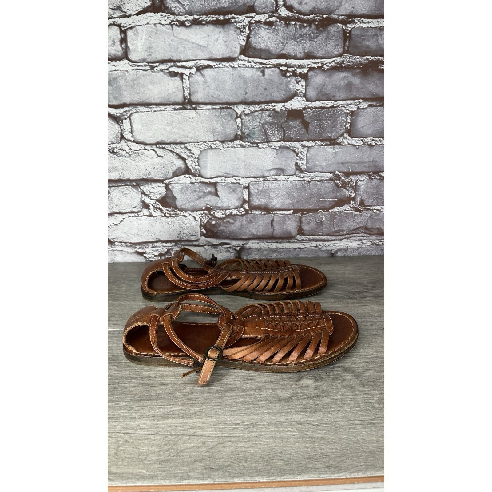 Frye Frye Kayla Brown Leather Huarache Woven Flats Sandals Women’ Size US 8.5 / IT 38.5 - 11 Thumbnail