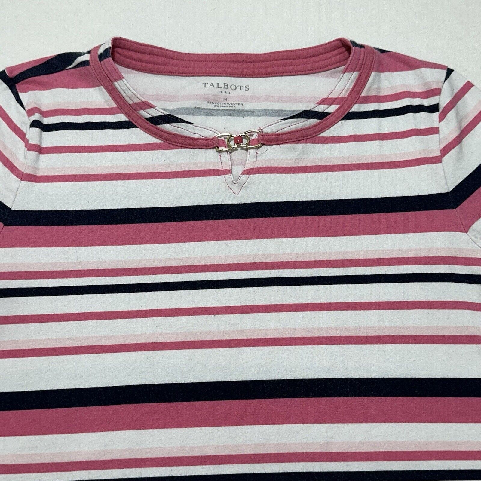 Other Talbots Medium White Pink Black Striped Short Sleeve T Shirt Size M / US 6-8 / IT 42-44 - 2 Thumbnail